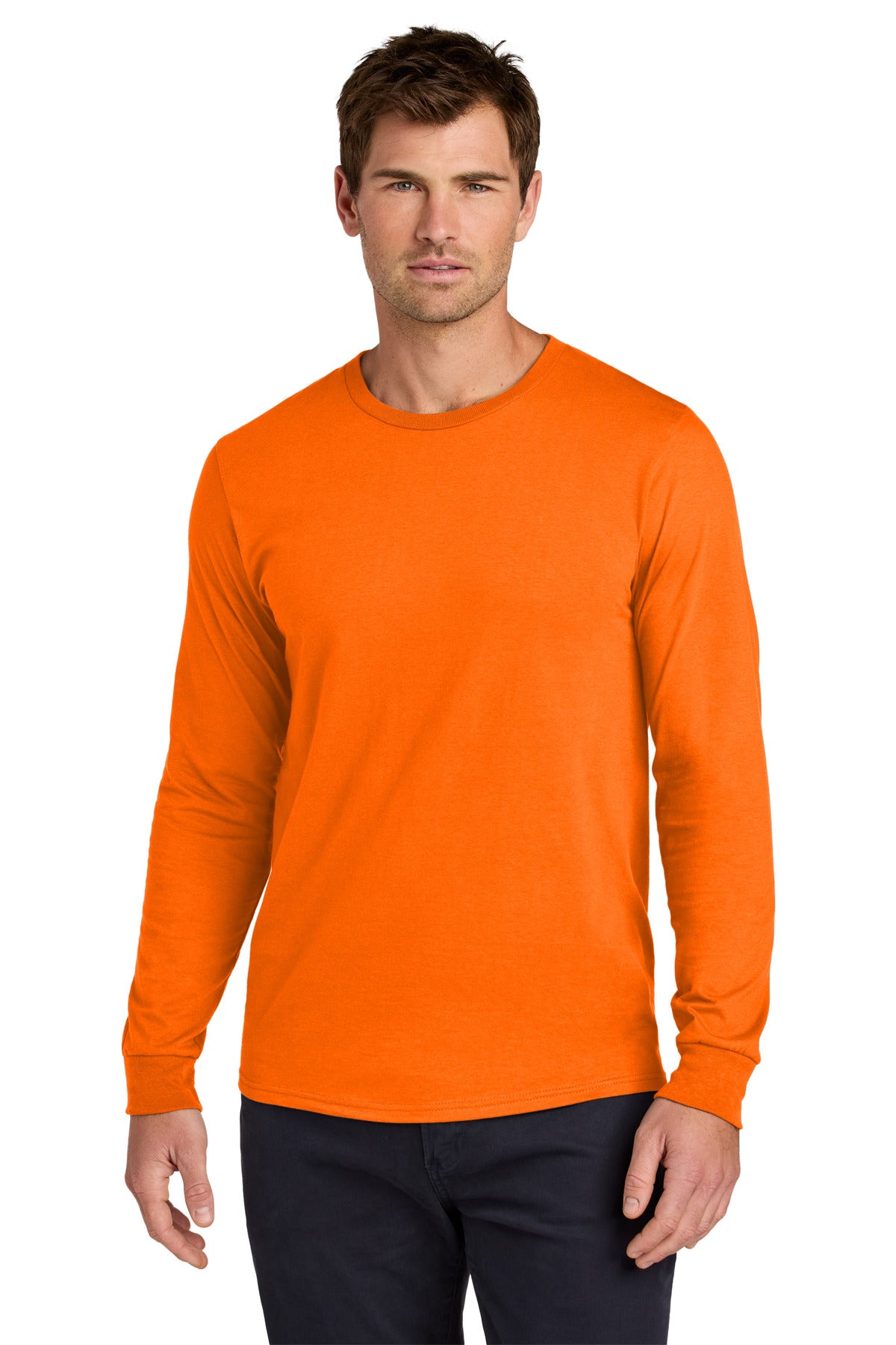 Custom Safety Orange Classics Unisex Cotton Long Sleeve Tee 363L, personalized by SanCanDo Swag in Argyle, TX