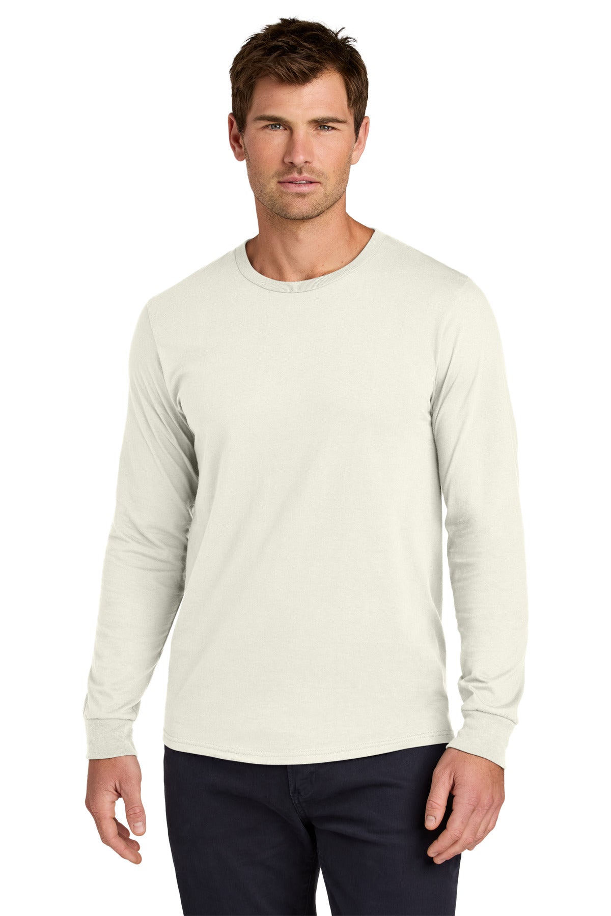 Custom Sweet Cream Heather Classics Unisex Cotton Long Sleeve Tee 363L, personalized by SanCanDo Swag in Argyle, TX