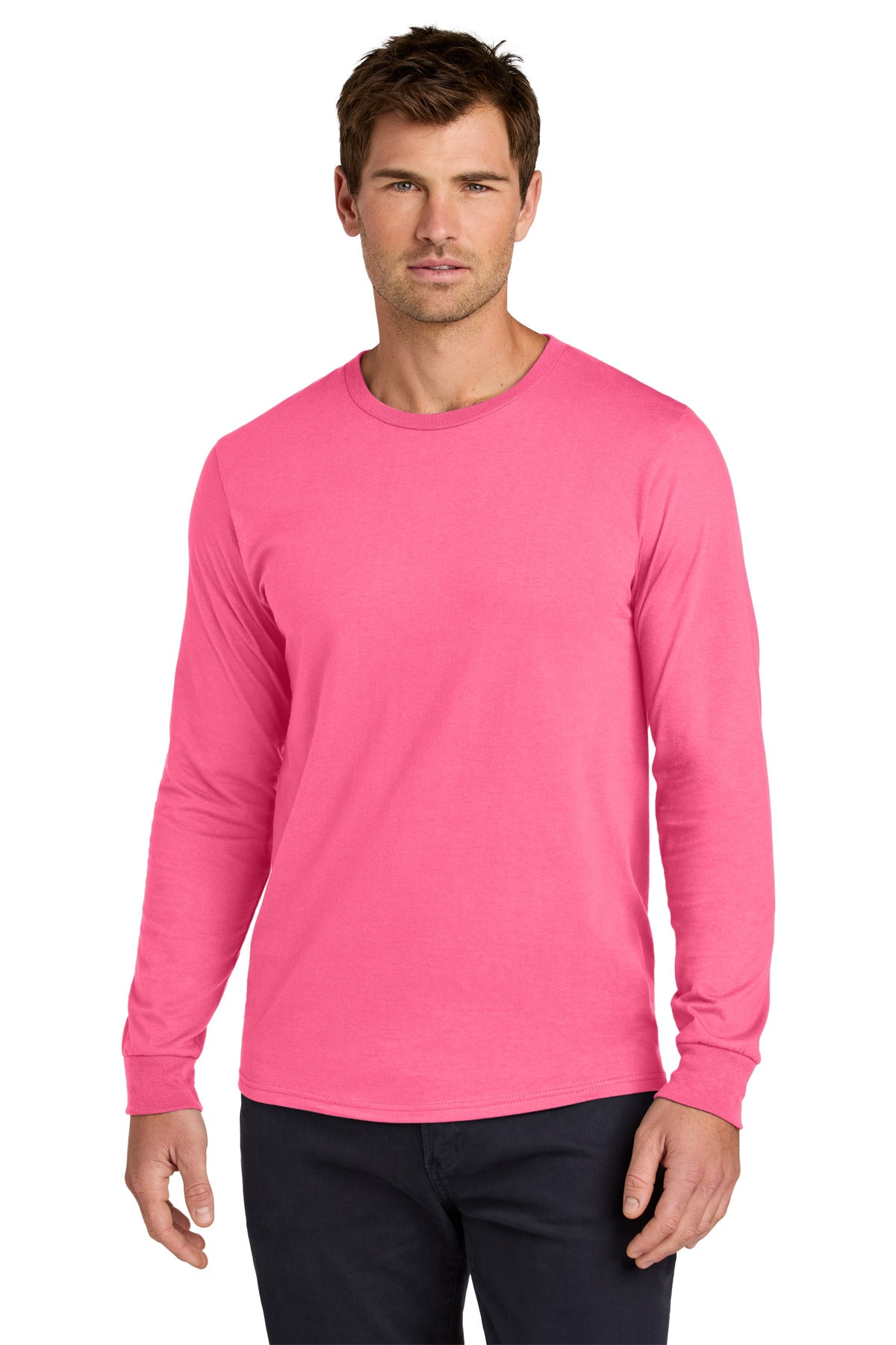 Custom Neon Pink Classics Unisex Cotton Long Sleeve Tee 363L, personalized by SanCanDo Swag in Argyle, TX