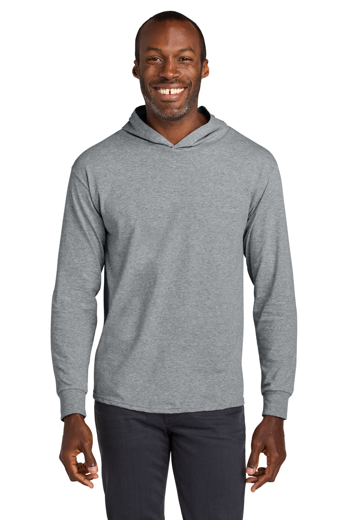 Custom Athletic Heather Classics Cotton Long Sleeve Hooded Tee 363LH, personalized by SanCanDo Swag in Argyle, TX