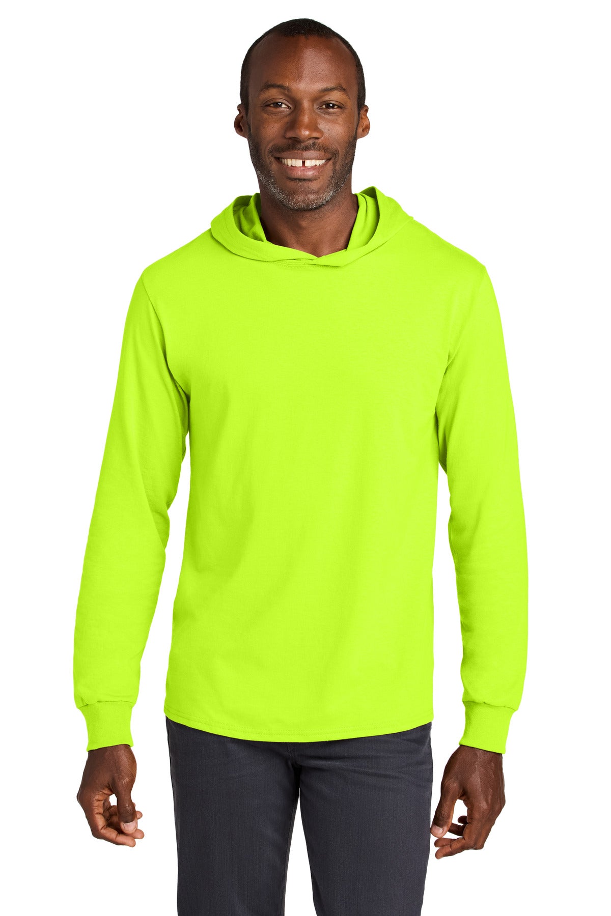 Custom Safety Green Classics Cotton Long Sleeve Hooded Tee 363LH, personalized by SanCanDo Swag in Argyle, TX