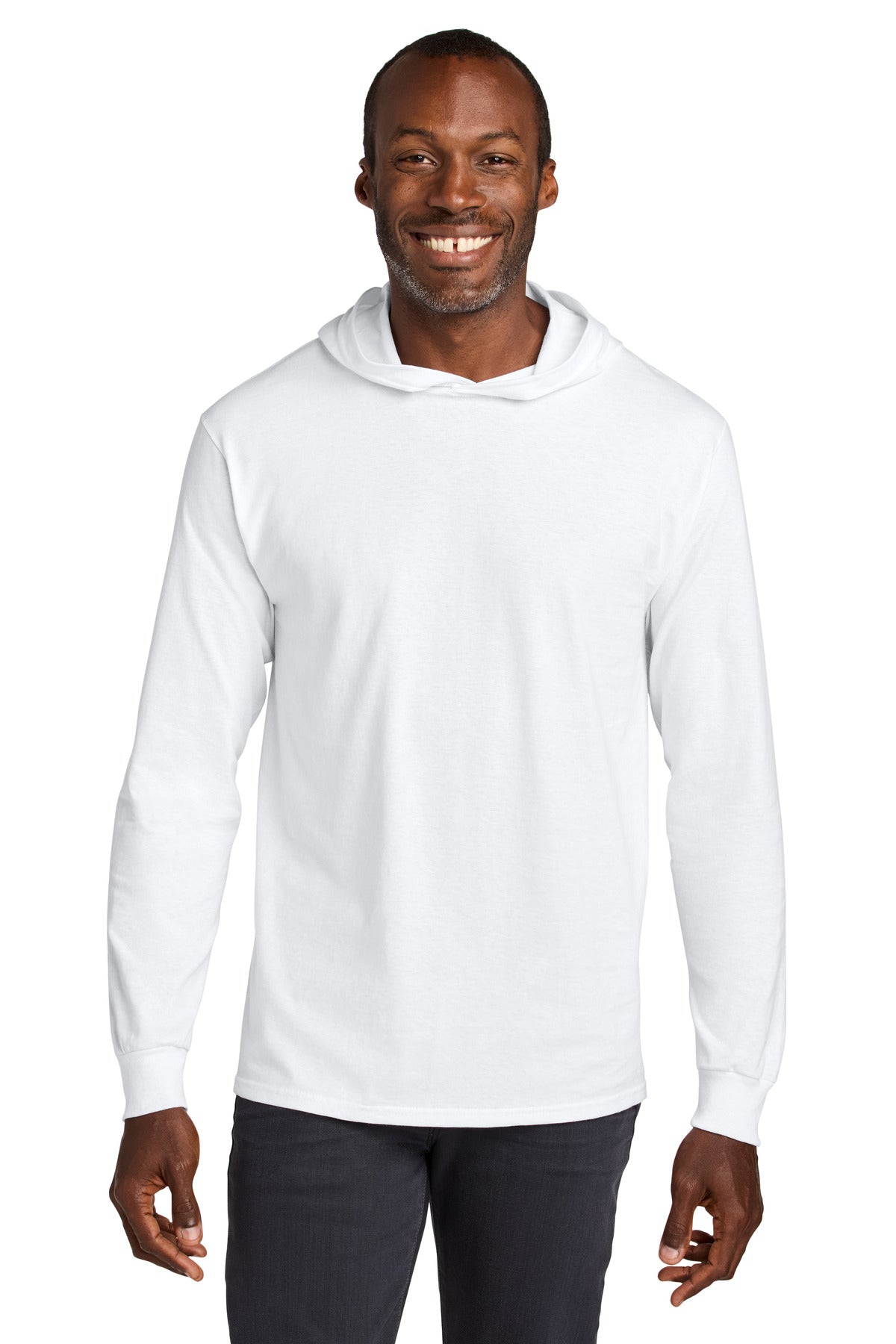 Custom White Classics Cotton Long Sleeve Hooded Tee 363LH, personalized by SanCanDo Swag in Argyle, TX