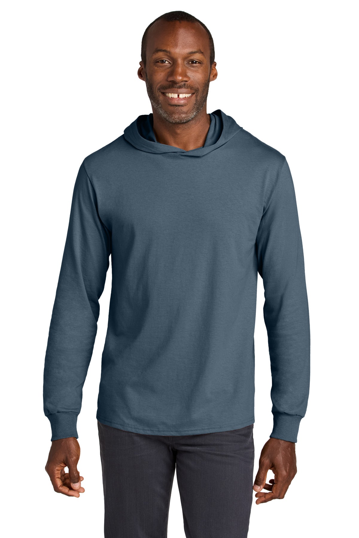 Custom Denim Classics Cotton Long Sleeve Hooded Tee 363LH, personalized by SanCanDo Swag in Argyle, TX