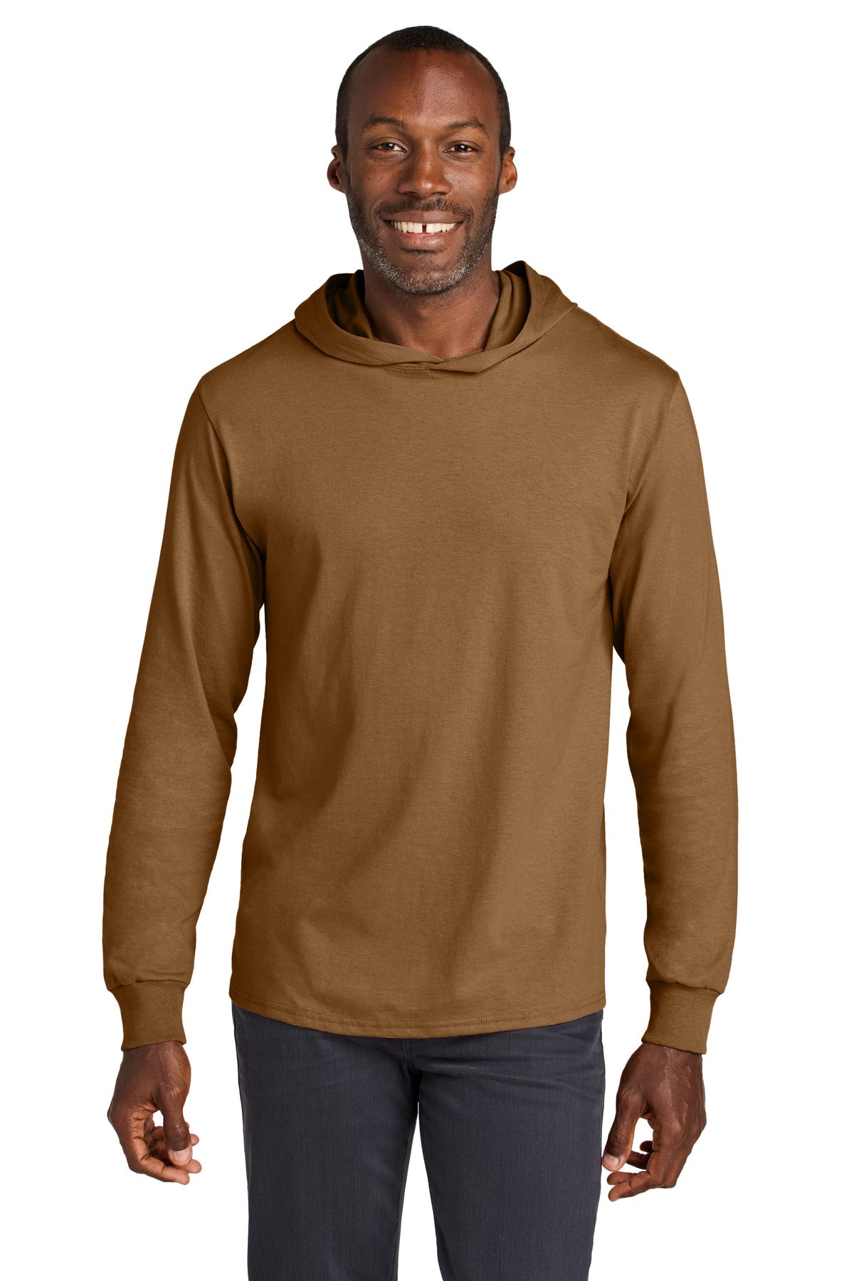 Custom Golden Pecan Classics Cotton Long Sleeve Hooded Tee 363LH, personalized by SanCanDo Swag in Argyle, TX