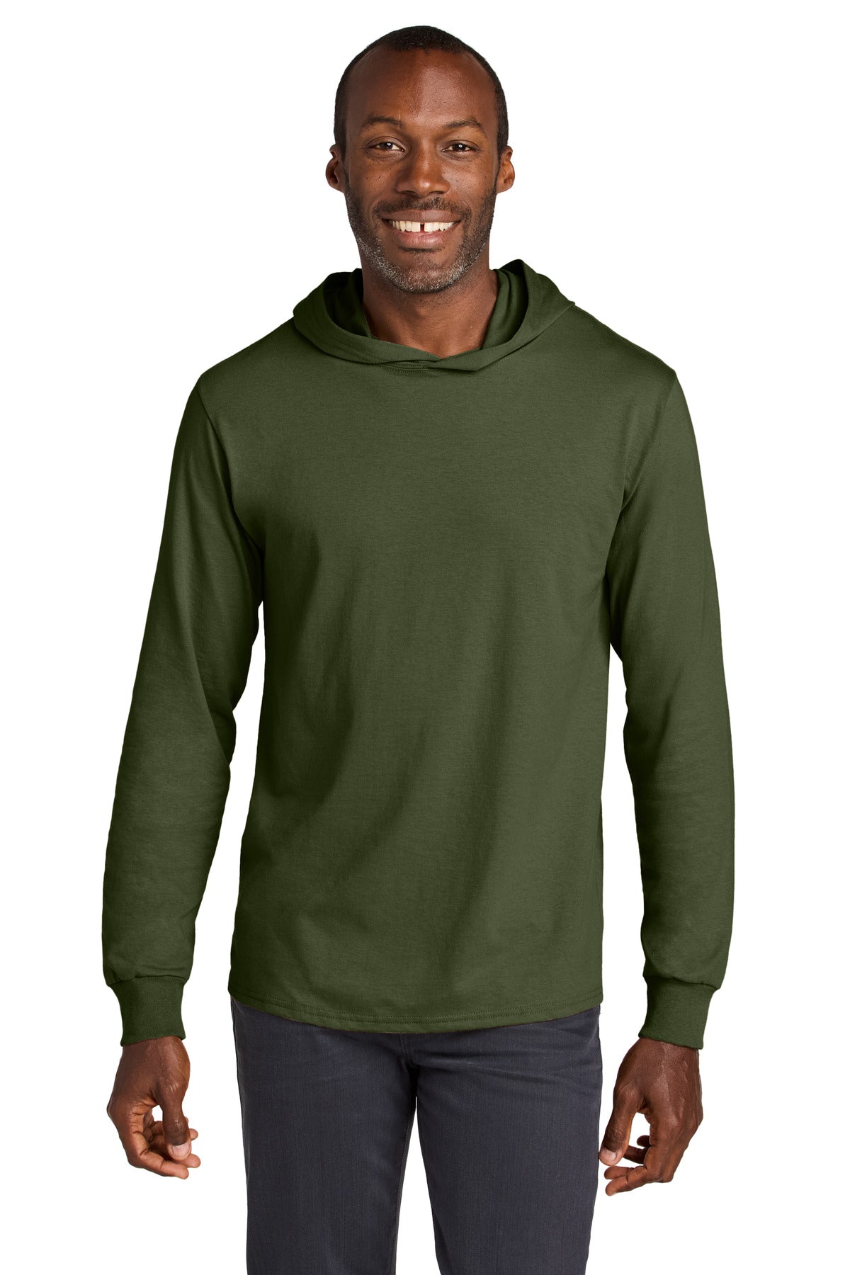 Custom Military Green Classics Cotton Long Sleeve Hooded Tee 363LH, personalized by SanCanDo Swag in Argyle, TX