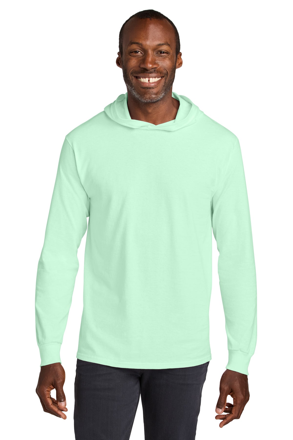 Custom Mint To Be Classics Cotton Long Sleeve Hooded Tee 363LH, personalized by SanCanDo Swag in Argyle, TX