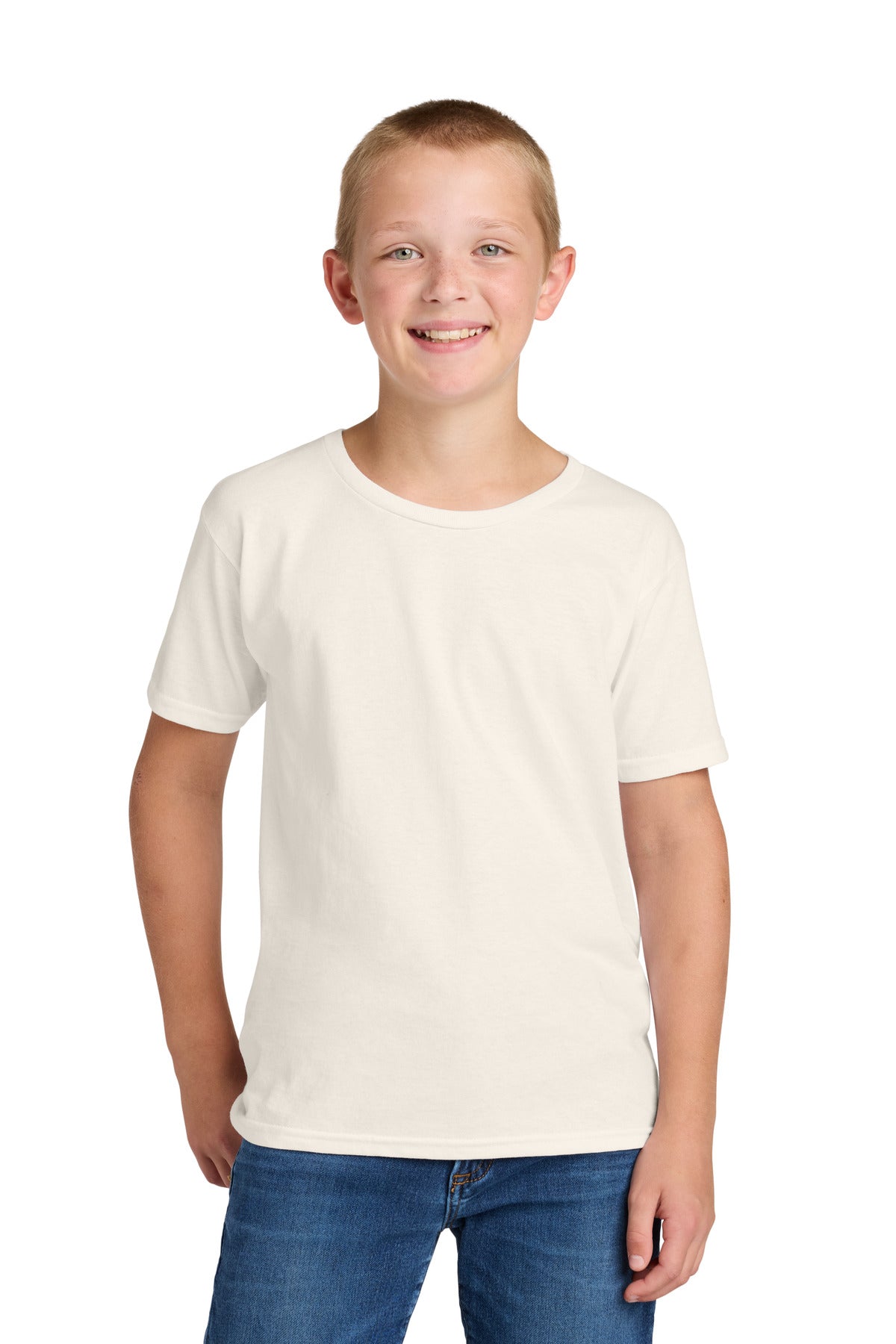Custom Sweet Cream Heather Classics Youth Cotton Tee 363Y, personalized by SanCanDo Swag in Argyle, TX