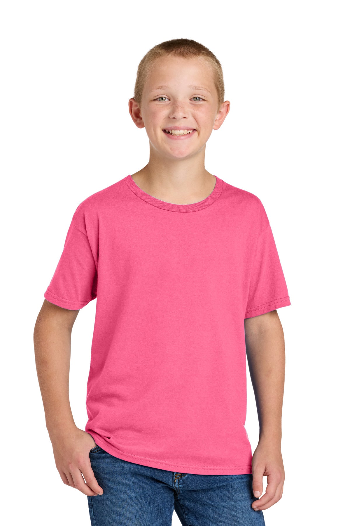 Custom Neon Pink Classics Youth Cotton Tee 363Y, personalized by SanCanDo Swag in Argyle, TX
