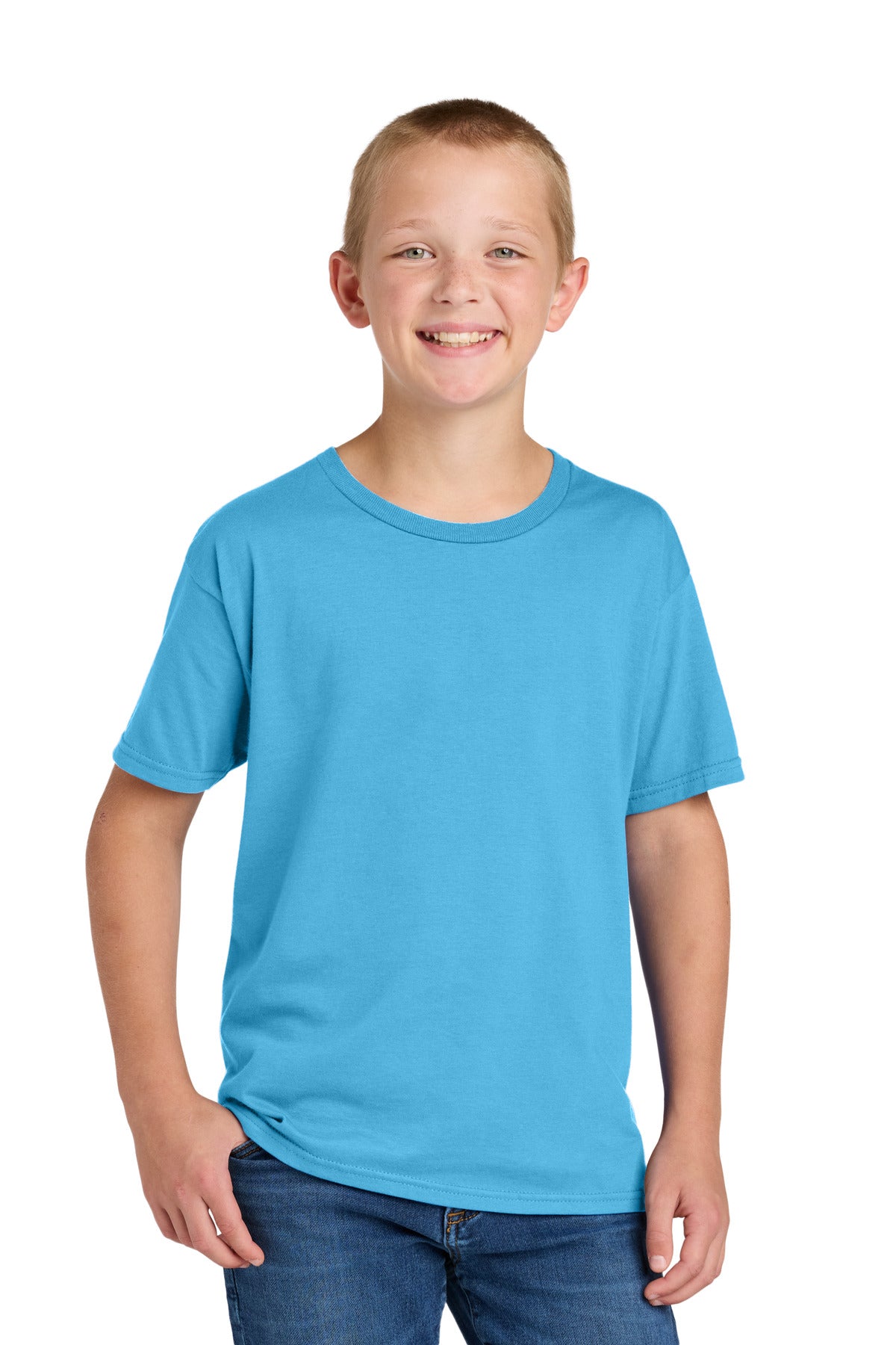 Custom Aquatic Blue Classics Youth Cotton Tee 363Y, personalized by SanCanDo Swag in Argyle, TX