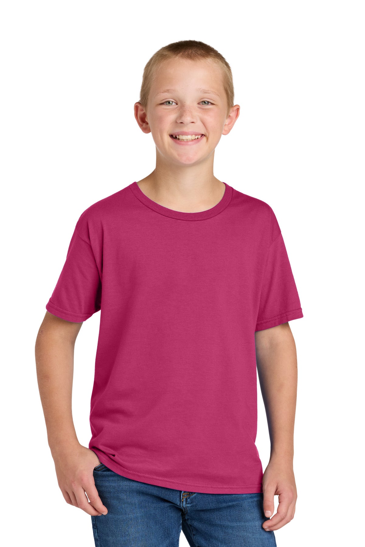 Custom Cyber Pink Classics Youth Cotton Tee 363Y, personalized by SanCanDo Swag in Argyle, TX