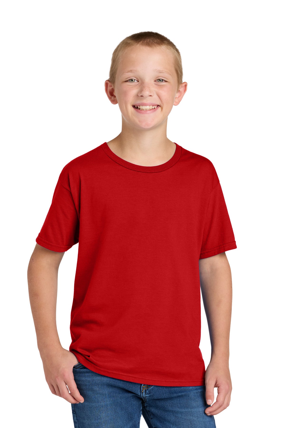 Custom Fiery Red Classics Youth Cotton Tee 363Y, personalized by SanCanDo Swag in Argyle, TX