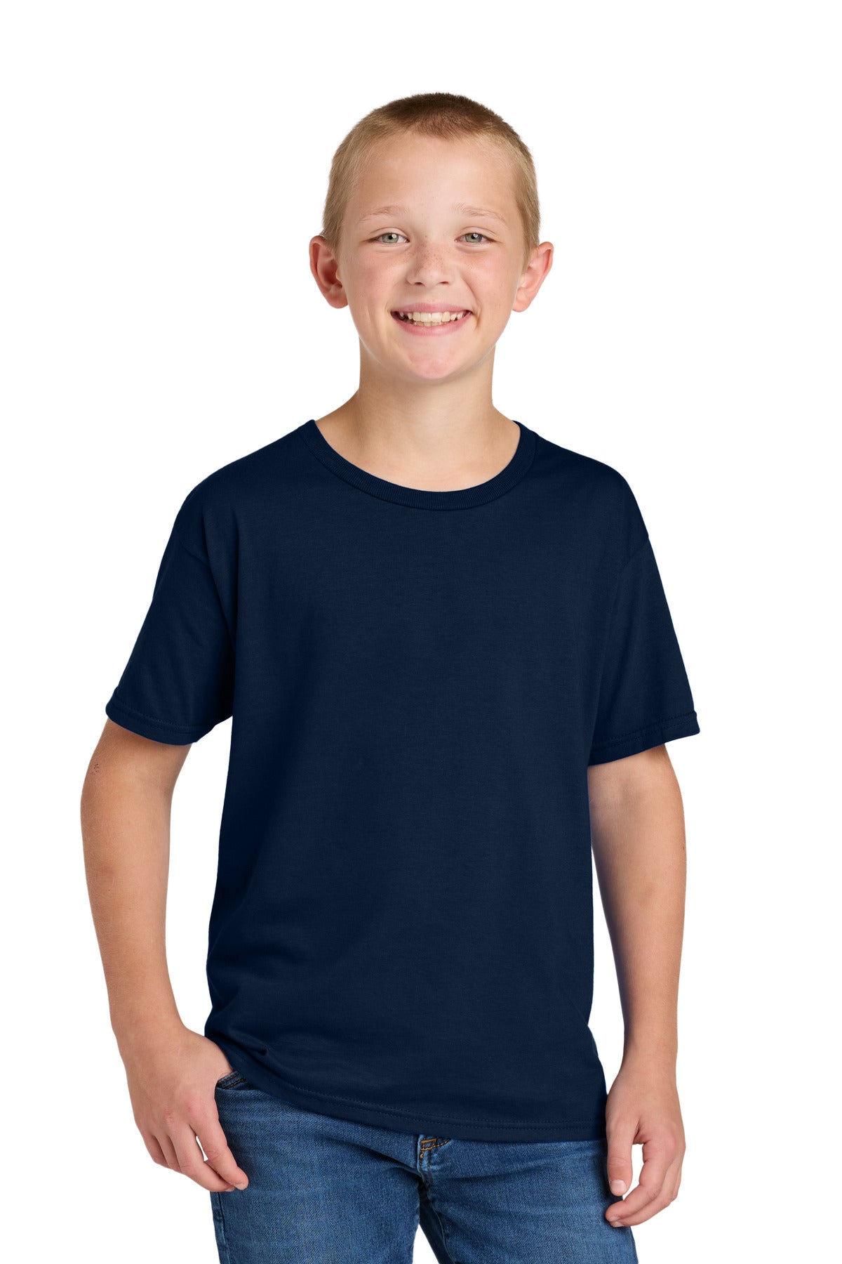 Custom J. Navy Classics Youth Cotton Tee 363Y, personalized by SanCanDo Swag in Argyle, TX