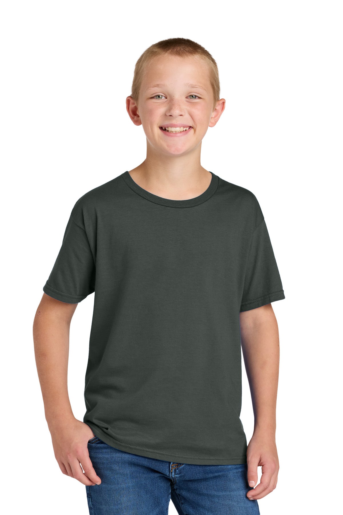 Custom Charcoal Grey Classics Youth Cotton Tee 363Y, personalized by SanCanDo Swag in Argyle, TX