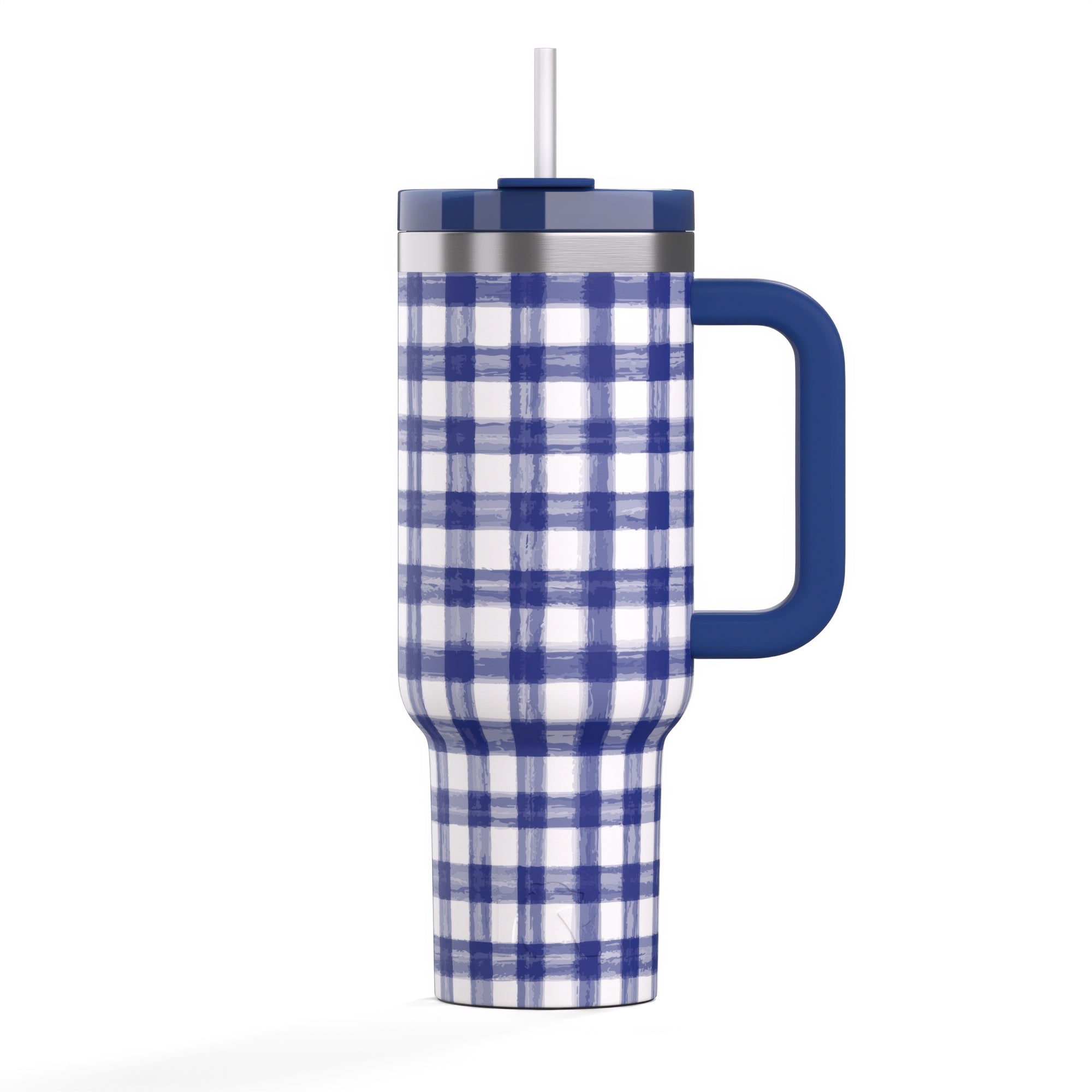 Custom Cobalt Gingham RTIC 40 oz Road Trip Tumbler, personalized by SanCanDo Swag in Argyle, TX