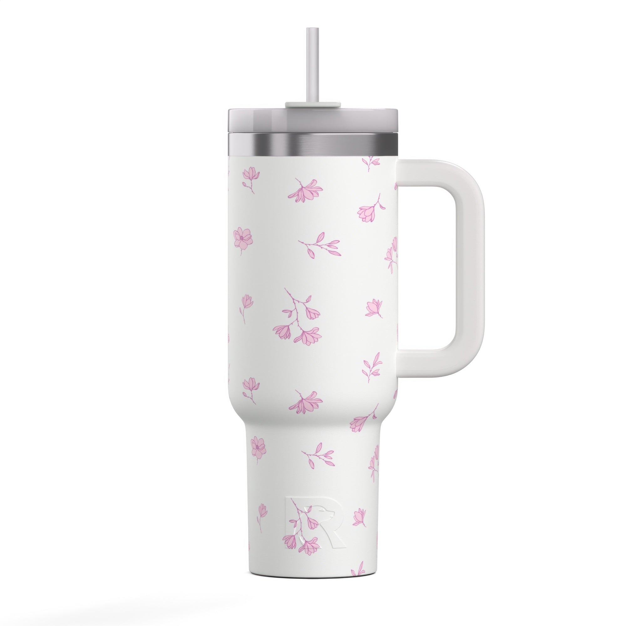 Custom Pink Magnolias RTIC 40 oz Road Trip Tumbler, personalized by SanCanDo Swag in Argyle, TX