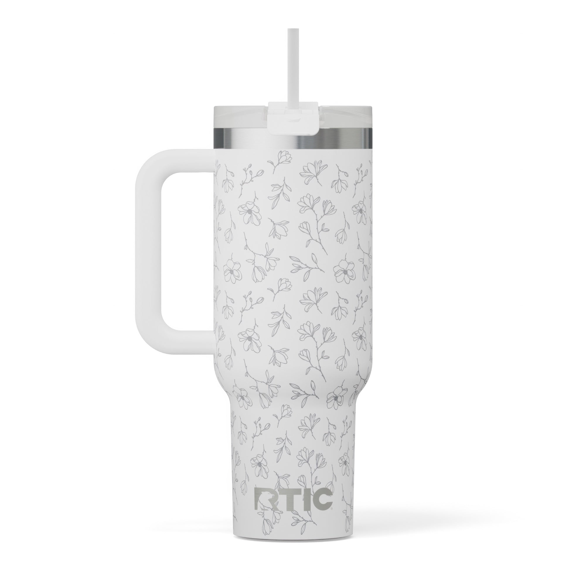 Custom White Magnolias RTIC 40 oz Road Trip Tumbler, personalized by SanCanDo Swag in Argyle, TX