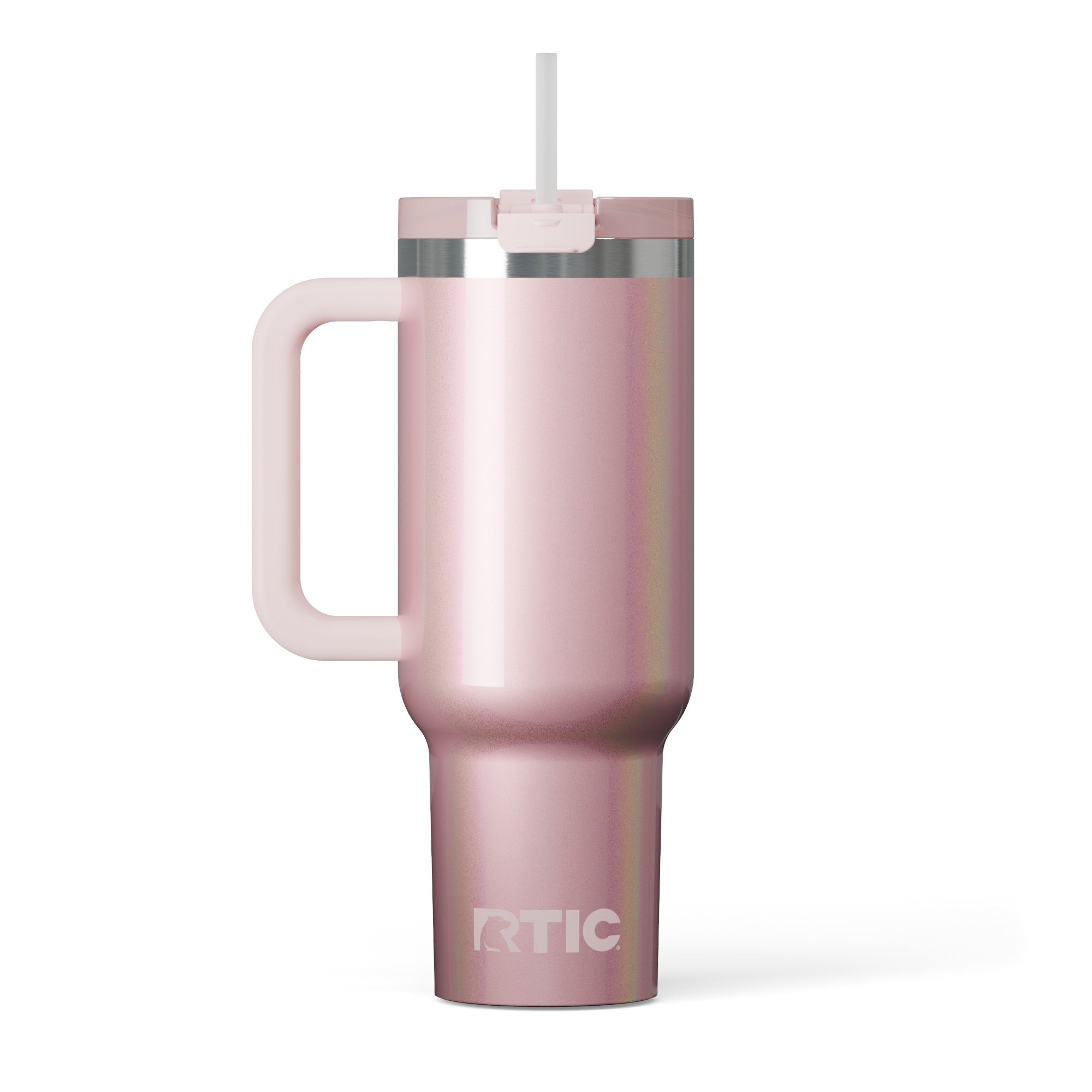 Custom Dusty Rose Glitter RTIC 40 oz Road Trip Tumbler, personalized by SanCanDo Swag in Argyle, TX