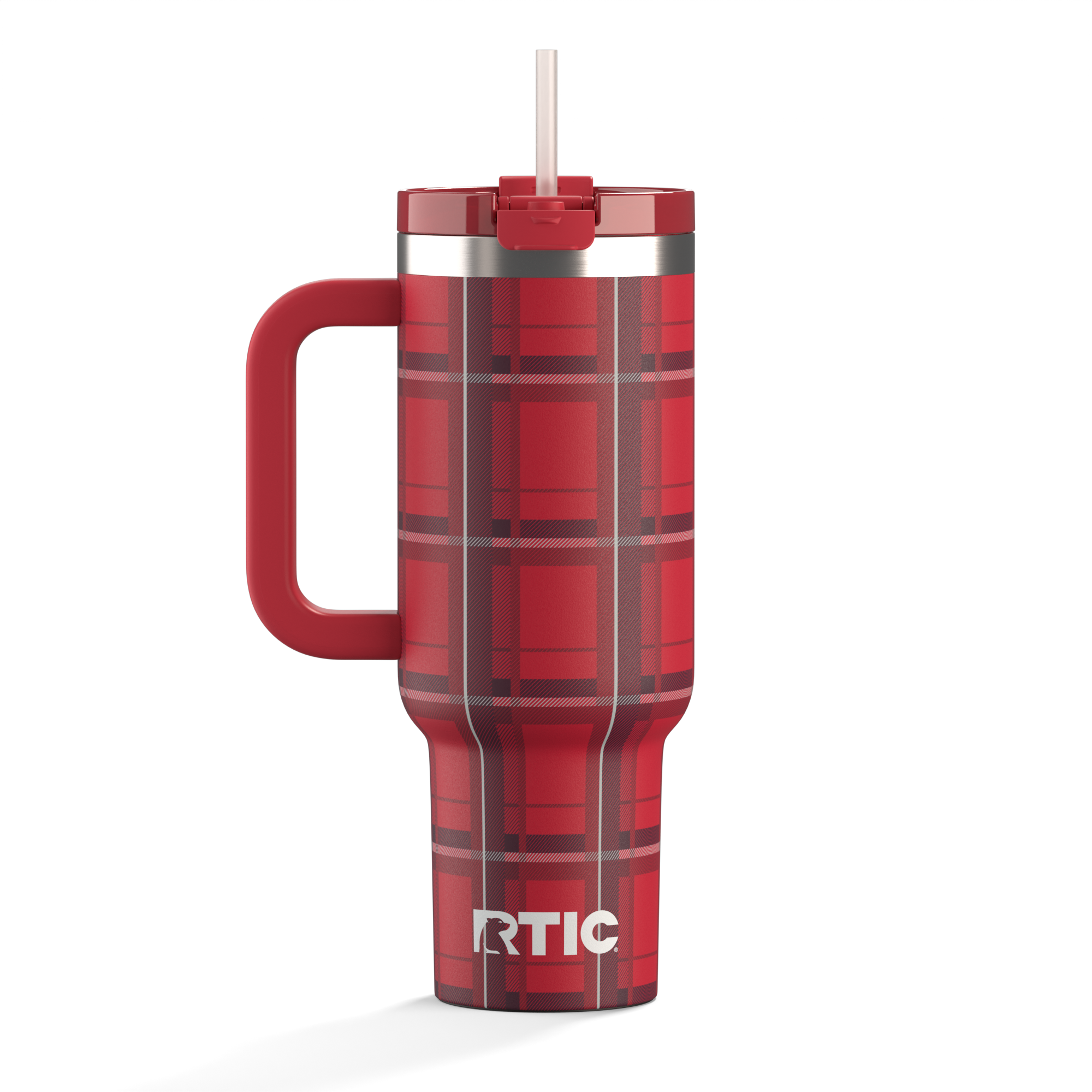 Custom Red Plaid RTIC 40 oz Road Trip Tumbler, personalized by SanCanDo Swag in Argyle, TX