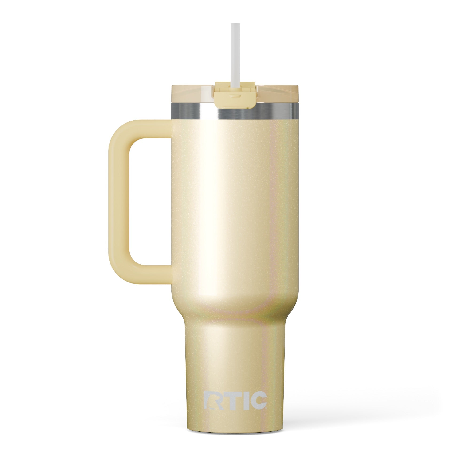 Custom Sunlight Glitter RTIC 40 oz Road Trip Tumbler, personalized by SanCanDo Swag in Argyle, TX