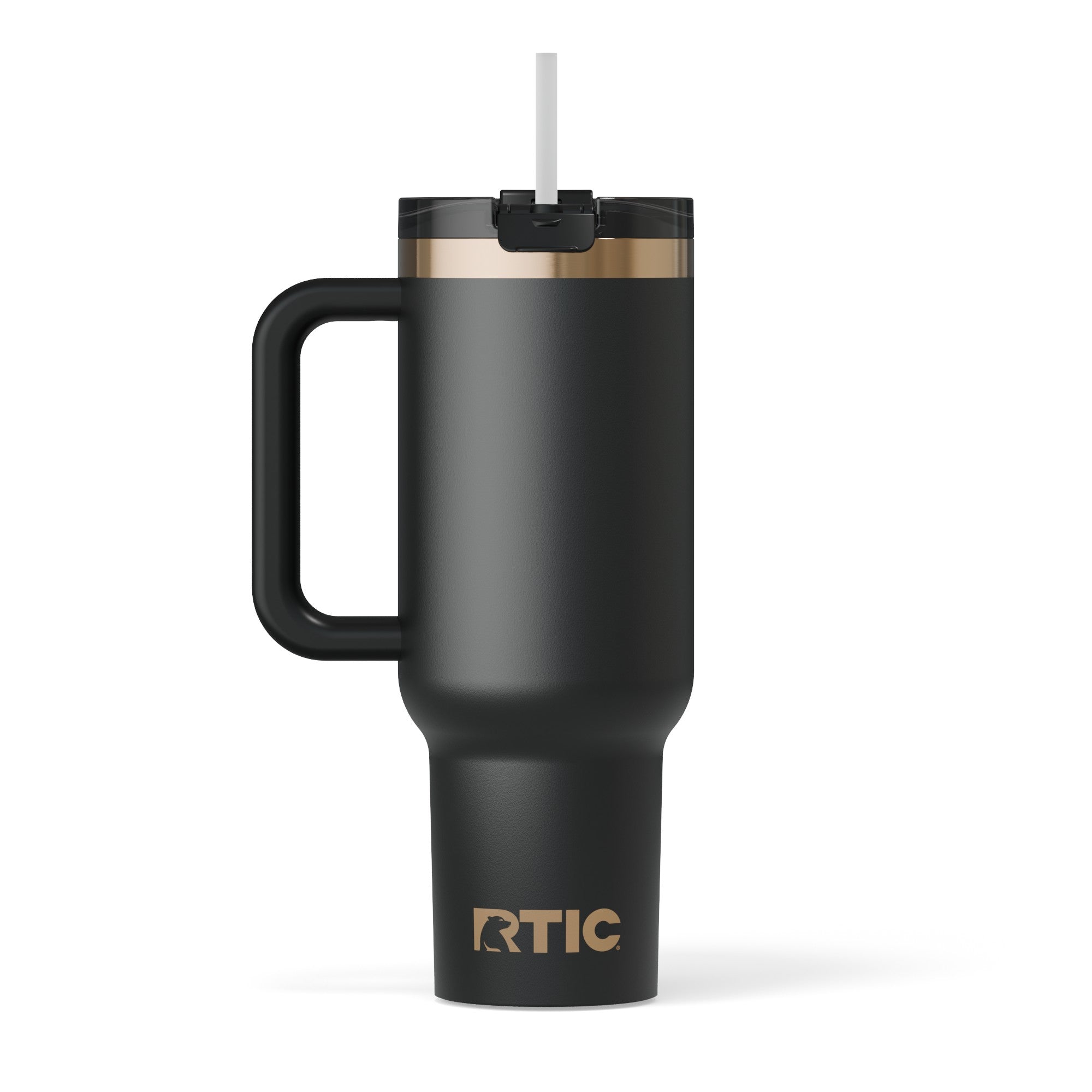 Custom Black Brass RTIC 40 oz Road Trip Tumbler, personalized by SanCanDo Swag in Argyle, TX
