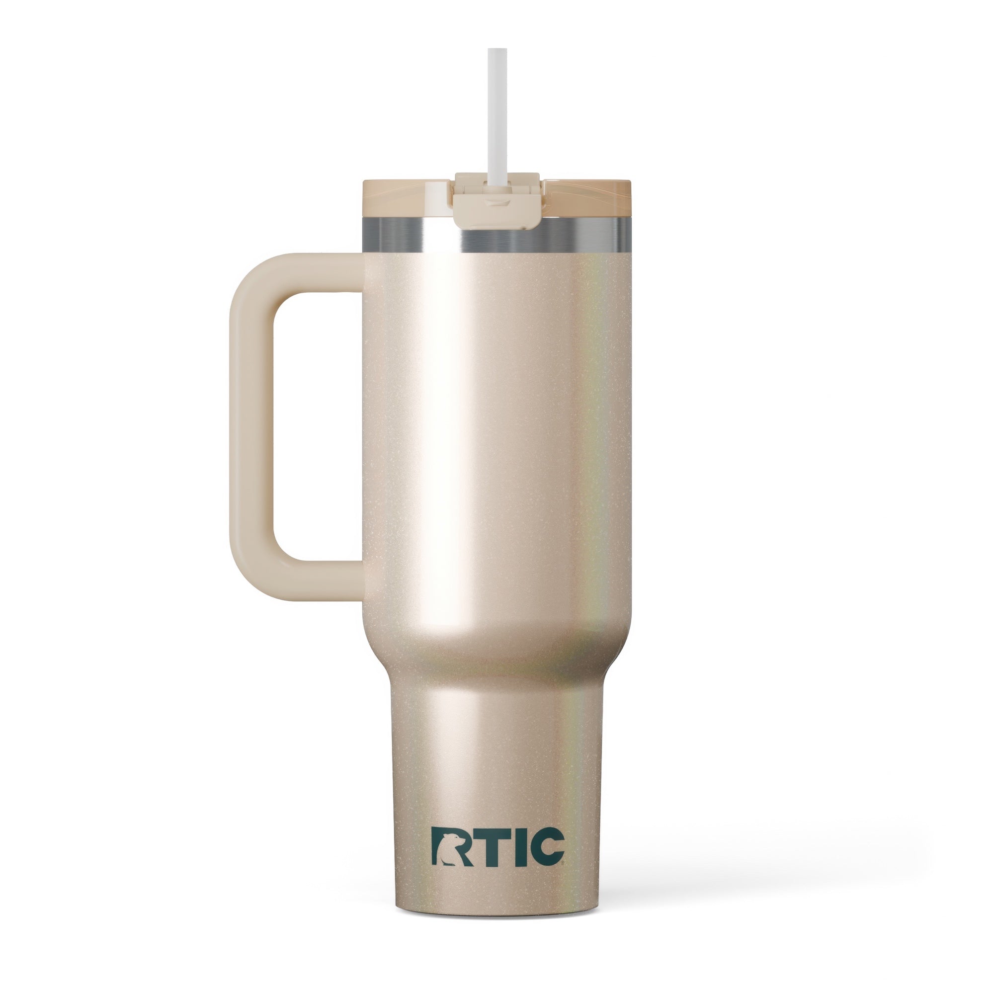 Custom Beach Glitter RTIC 40 oz Road Trip Tumbler, personalized by SanCanDo Swag in Argyle, TX