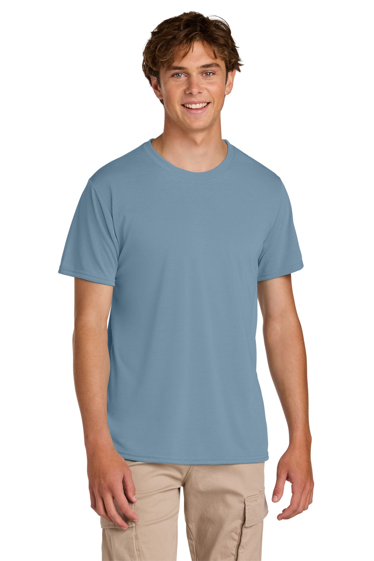 Custom Stone Blue Gildan Performance Tee 42000, personalized by SanCanDo Swag in Argyle, TX
