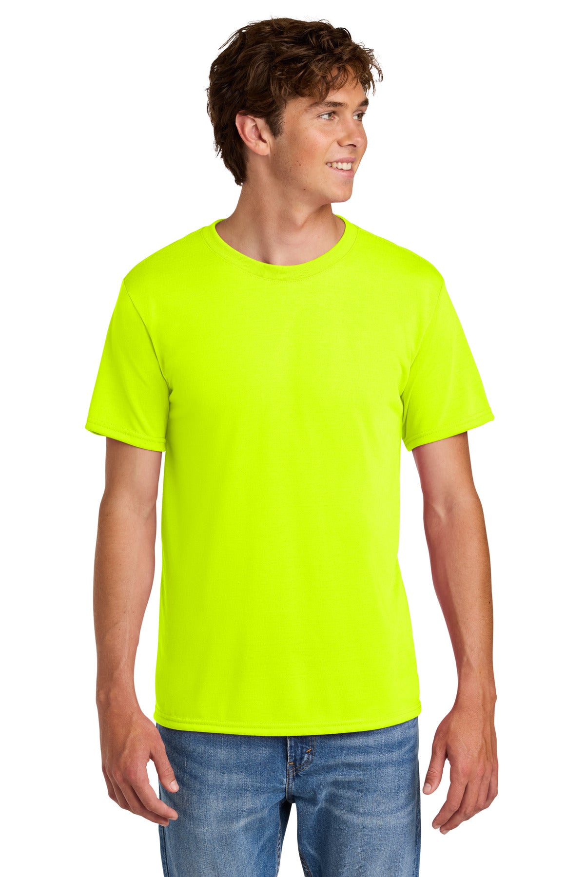 Custom Safety Green Gildan Performance Tee 42000, personalized by SanCanDo Swag in Argyle, TX