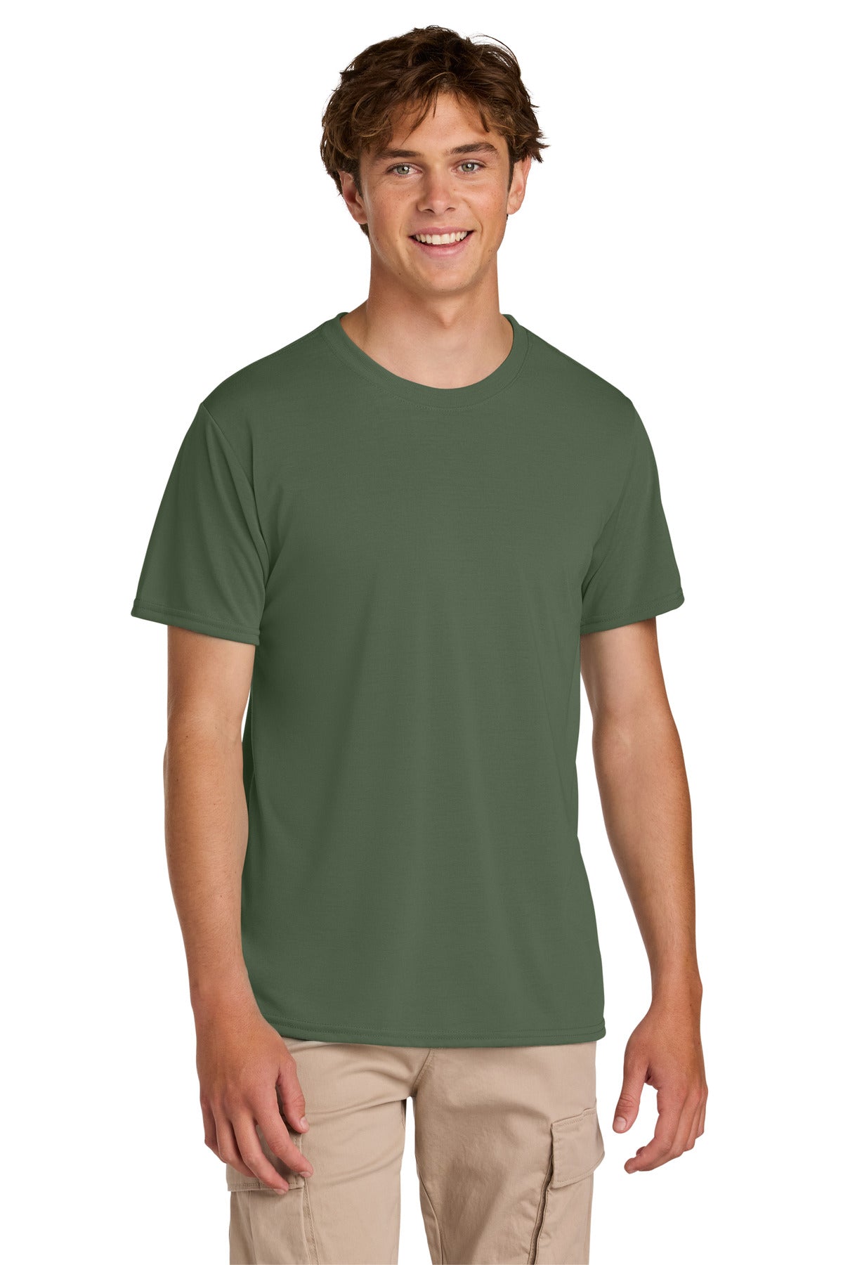 Custom Military Green Gildan Performance Tee 42000, personalized by SanCanDo Swag in Argyle, TX