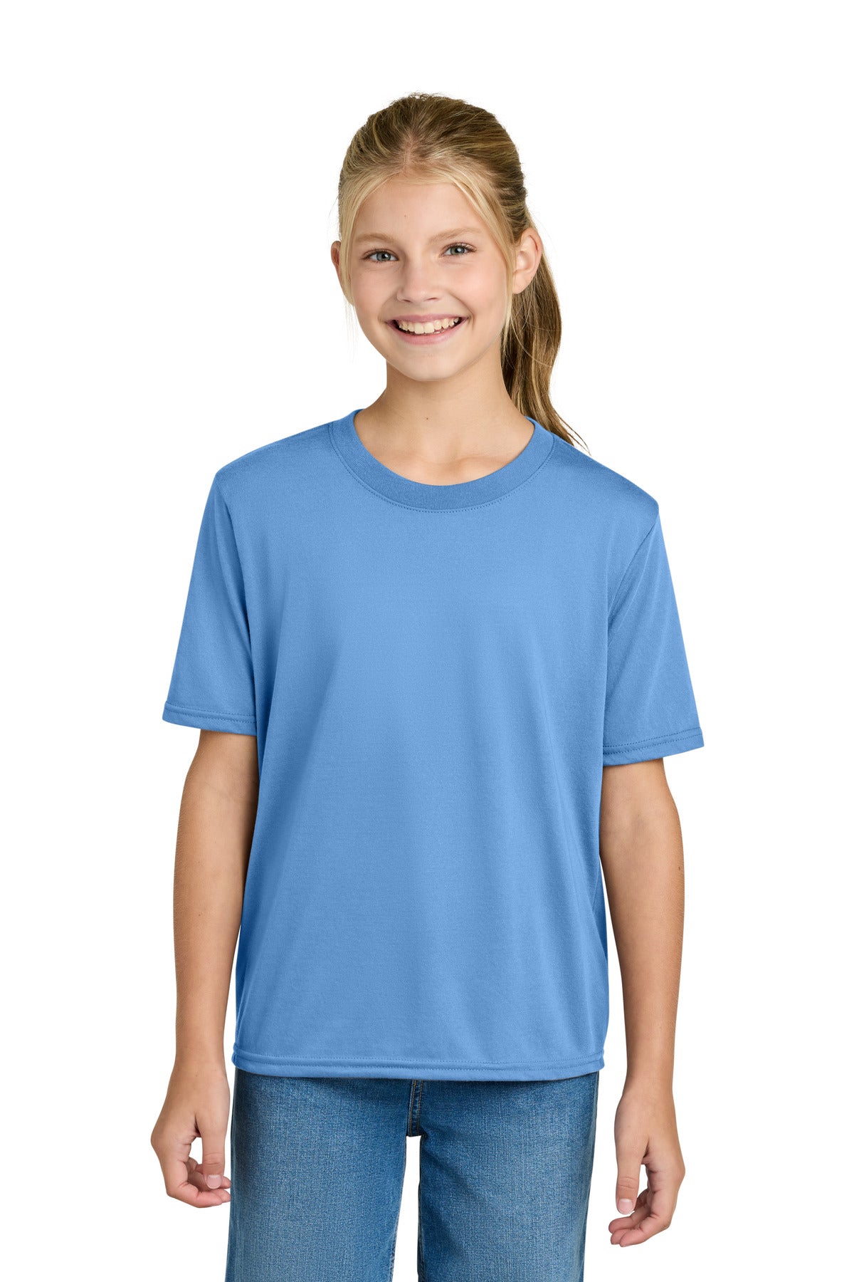 Custom Carolina Blue Youth Gildan Performance Tee 42000B, personalized by SanCanDo Swag in Argyle, TX