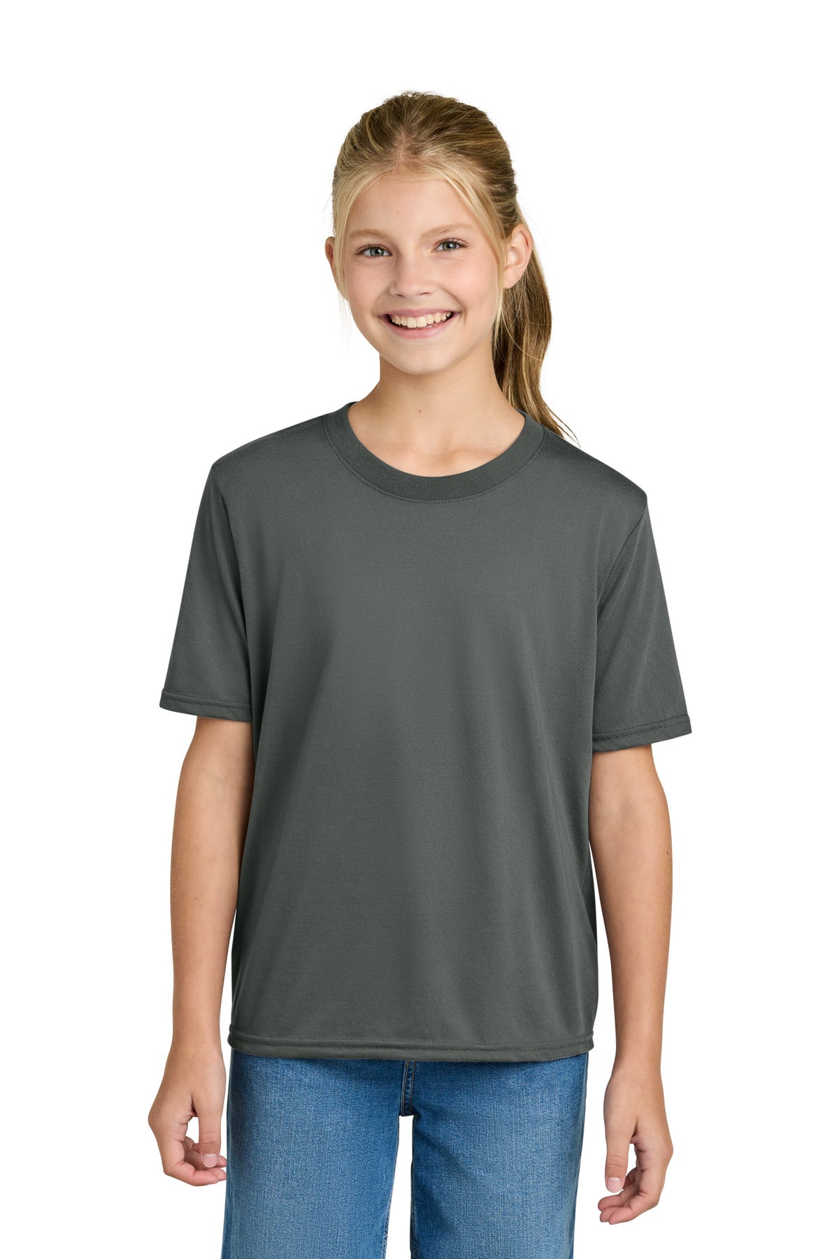Custom Charcoal Youth Gildan Performance Tee 42000B, personalized by SanCanDo Swag in Argyle, TX
