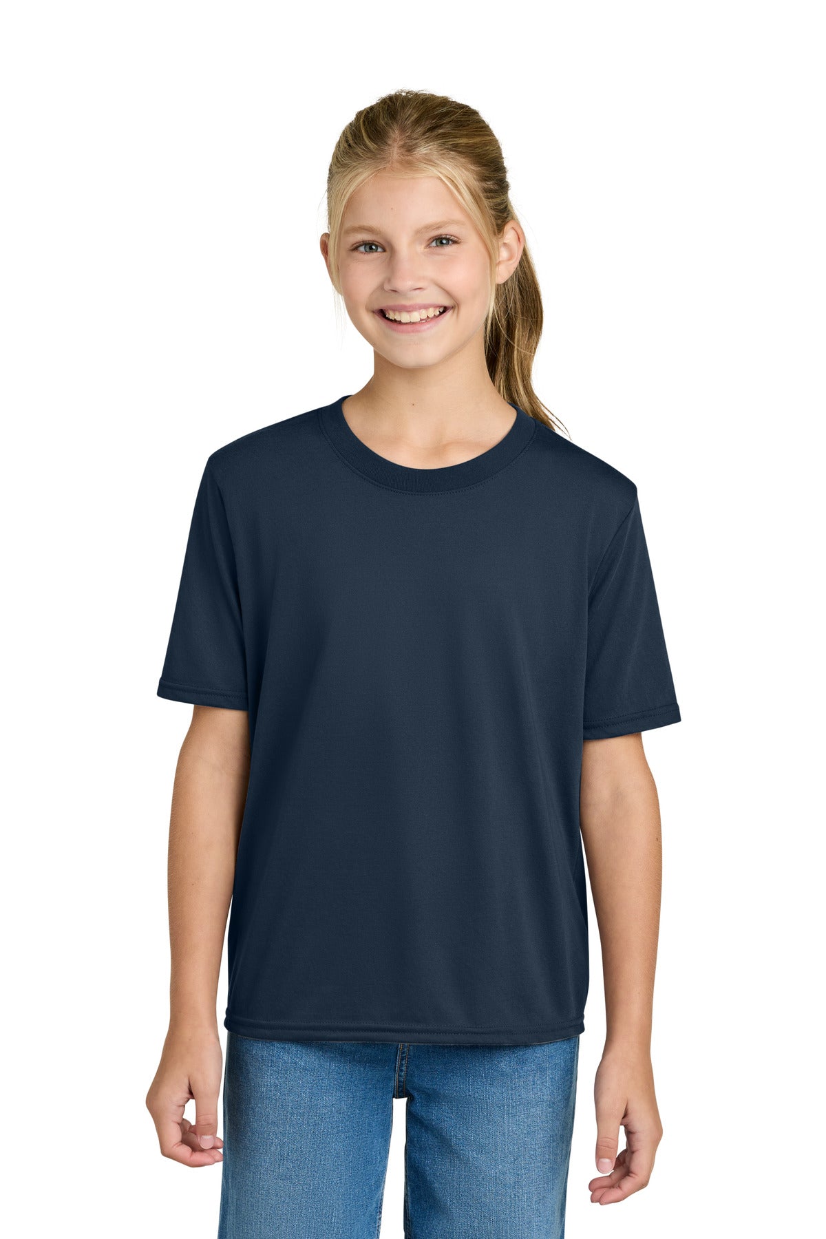 Custom Navy Youth Gildan Performance Tee 42000B, personalized by SanCanDo Swag in Argyle, TX