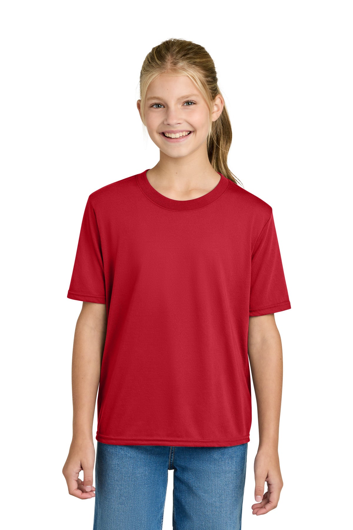 Custom Red Youth Gildan Performance Tee 42000B, personalized by SanCanDo Swag in Argyle, TX