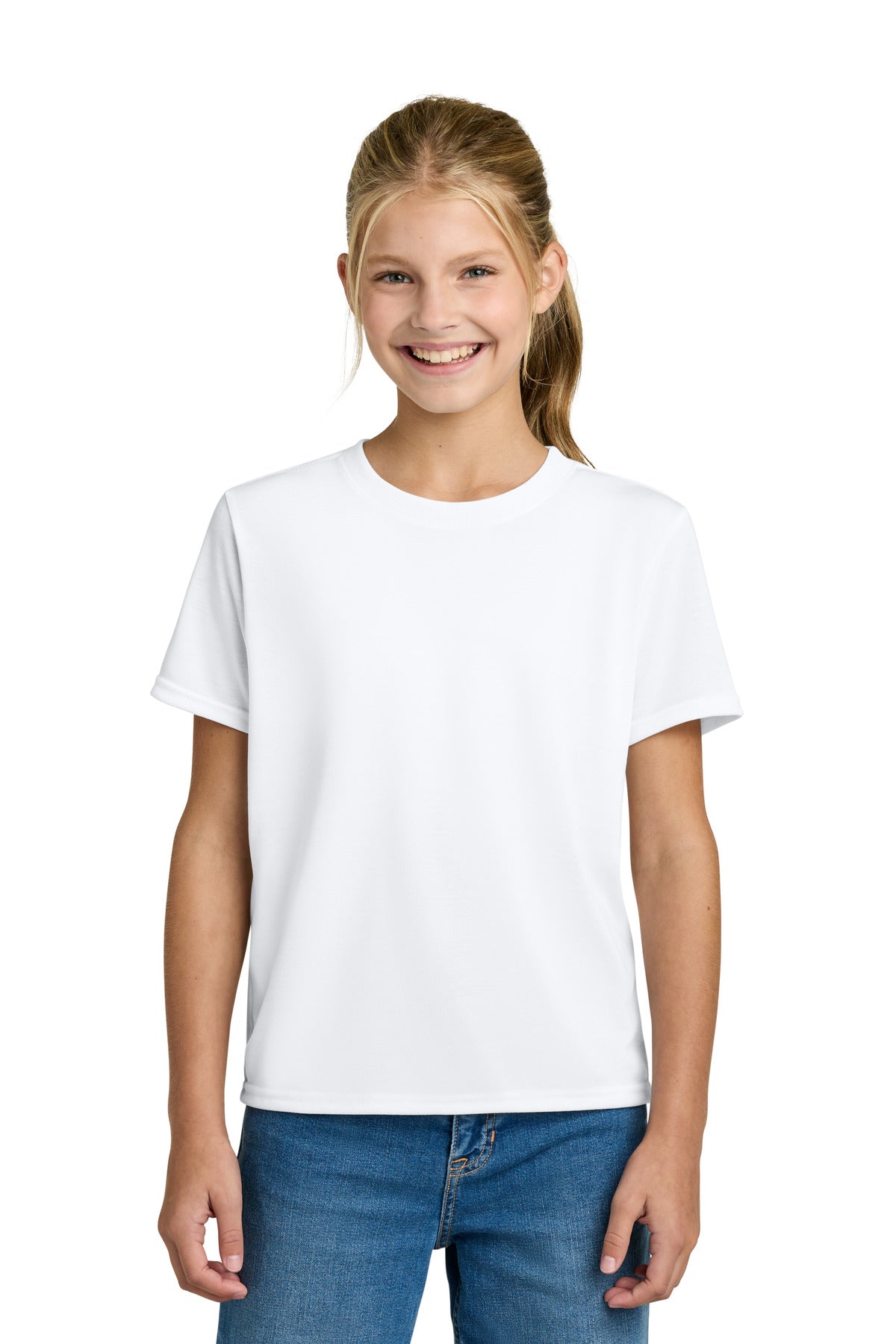 Custom White Youth Gildan Performance Tee 42000B, personalized by SanCanDo Swag in Argyle, TX