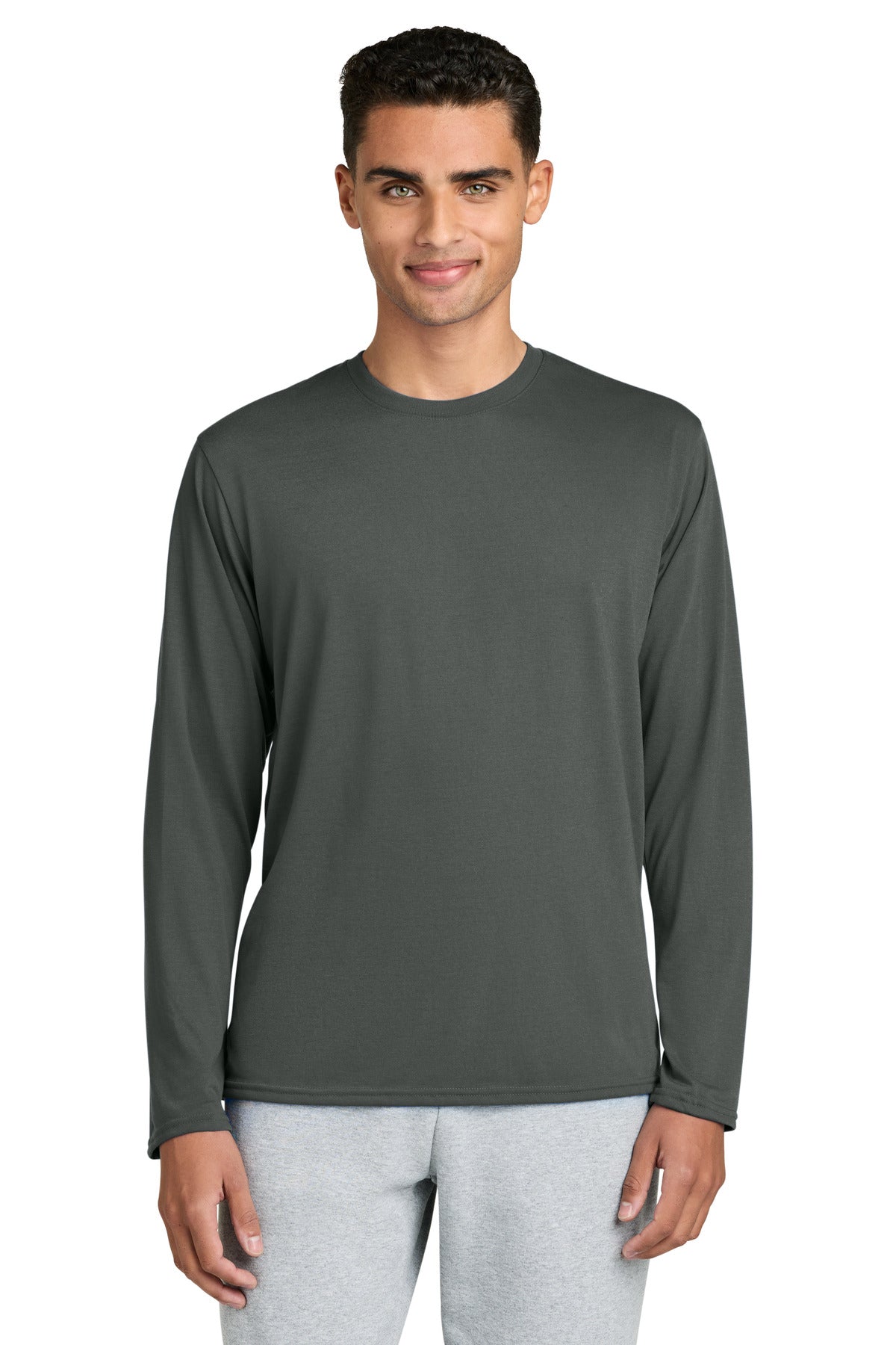 Custom Charcoal Performance Long Sleeve Tee 42400, personalized by SanCanDo Swag in Argyle, TX