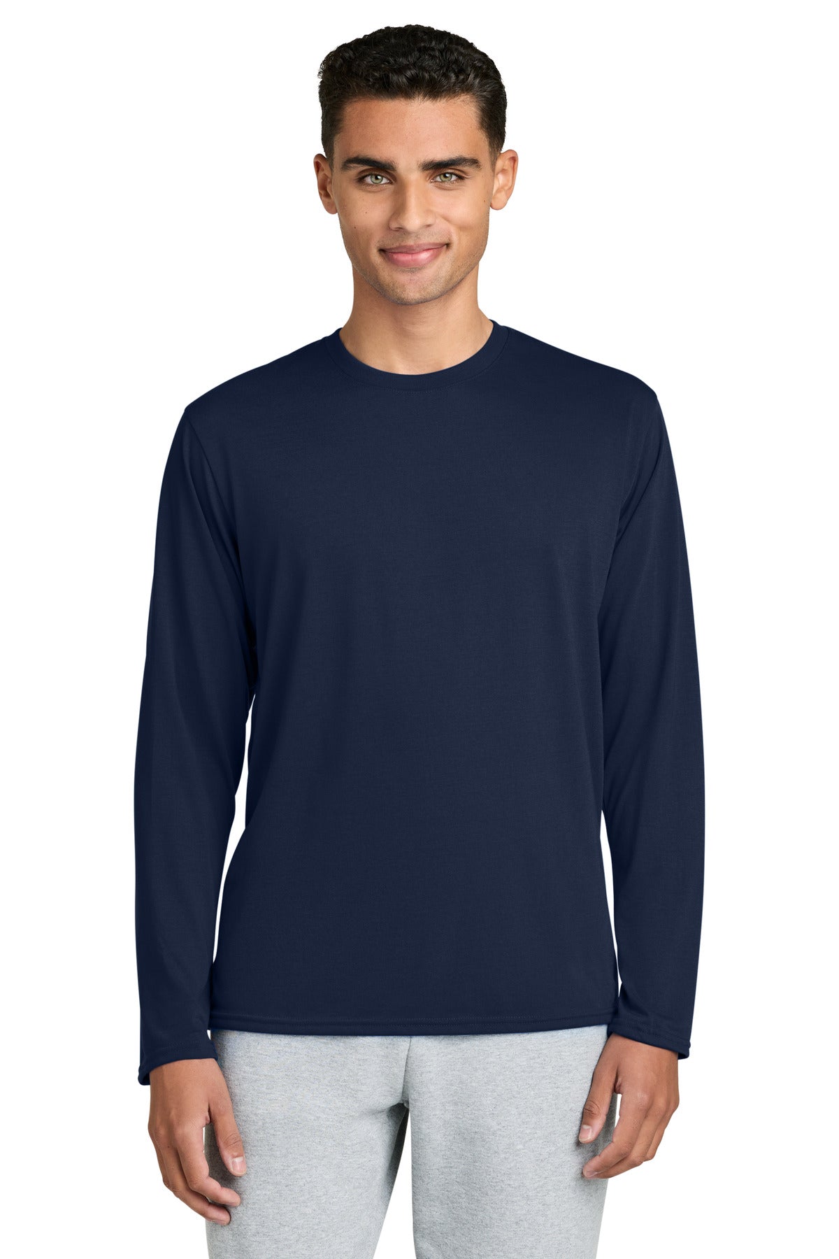 Custom Navy Performance Long Sleeve Tee 42400, personalized by SanCanDo Swag in Argyle, TX