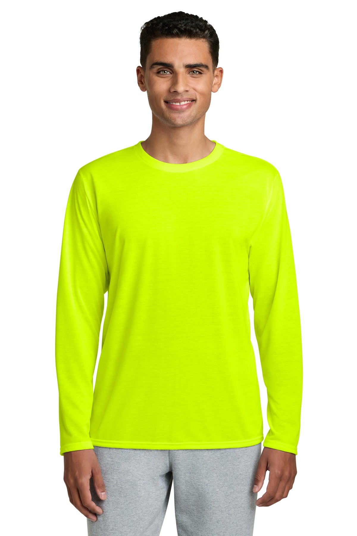 Custom Safety Green Performance Long Sleeve Tee 42400, personalized by SanCanDo Swag in Argyle, TX