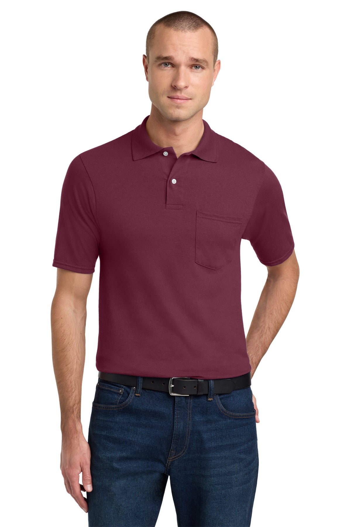 Custom Maroon Dri-Power Pocket Sport Shirt 436MP, personalized by SanCanDo Swag in Argyle, TX