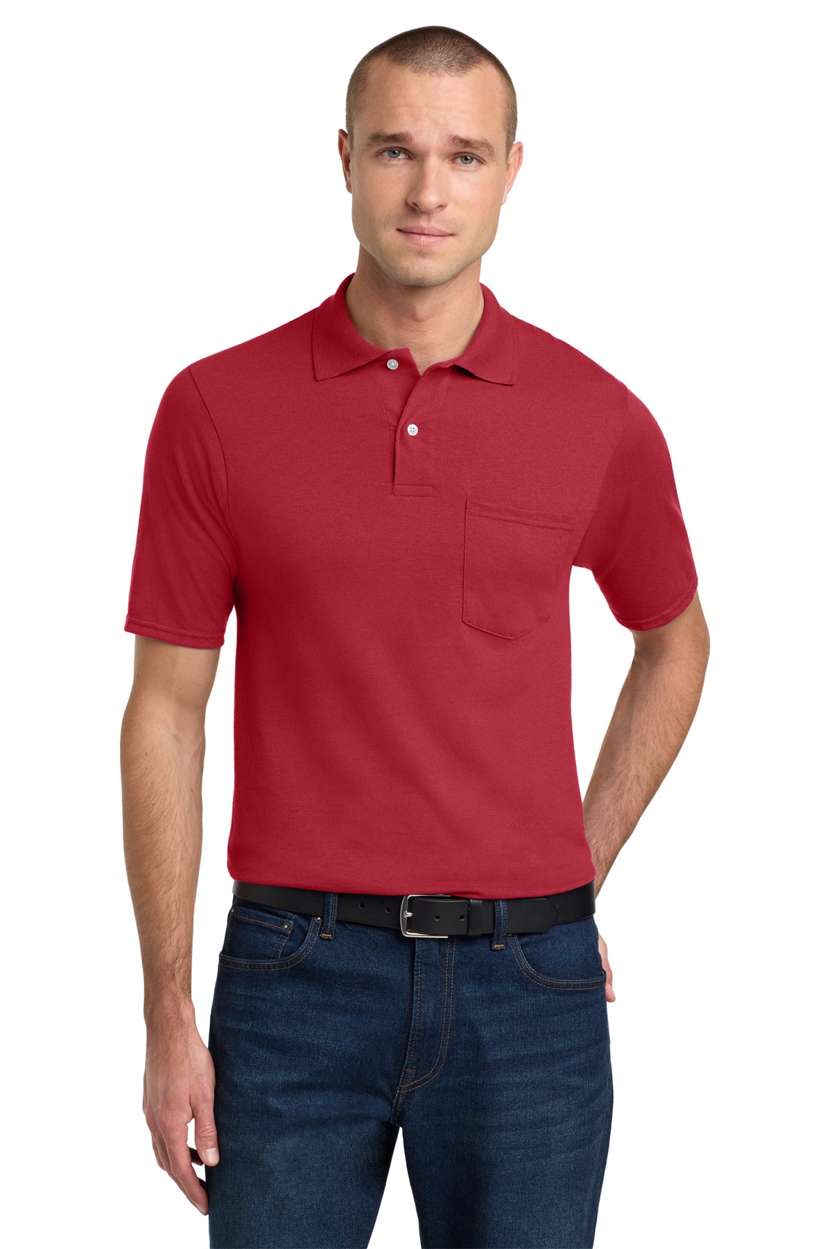 Custom True Red Dri-Power Pocket Sport Shirt 436MP, personalized by SanCanDo Swag in Argyle, TX