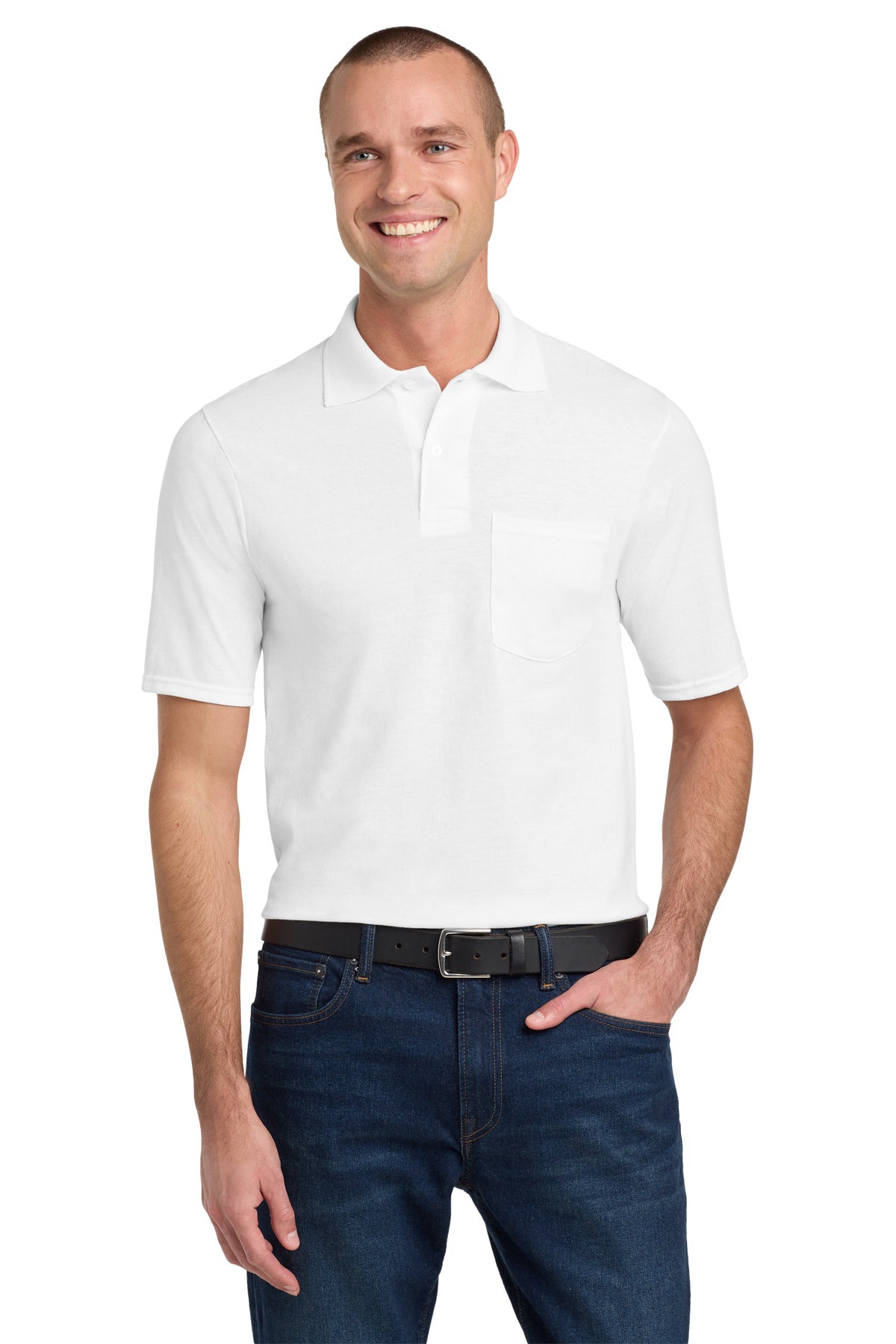 Custom White Dri-Power Pocket Sport Shirt 436MP, personalized by SanCanDo Swag in Argyle, TX