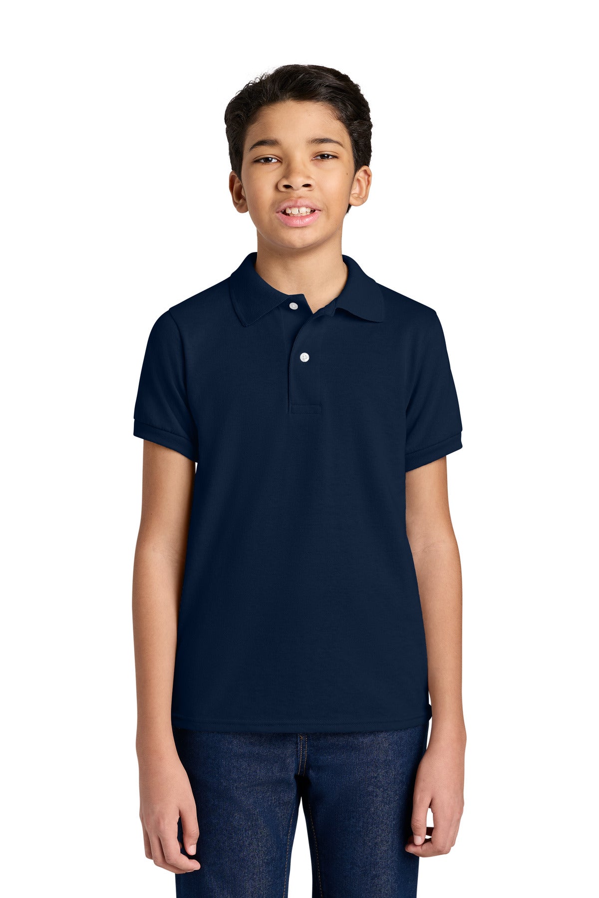 Custom J. Navy Youth Dri-Power Sport Shirt 437B, personalized by SanCanDo Swag in Argyle, TX