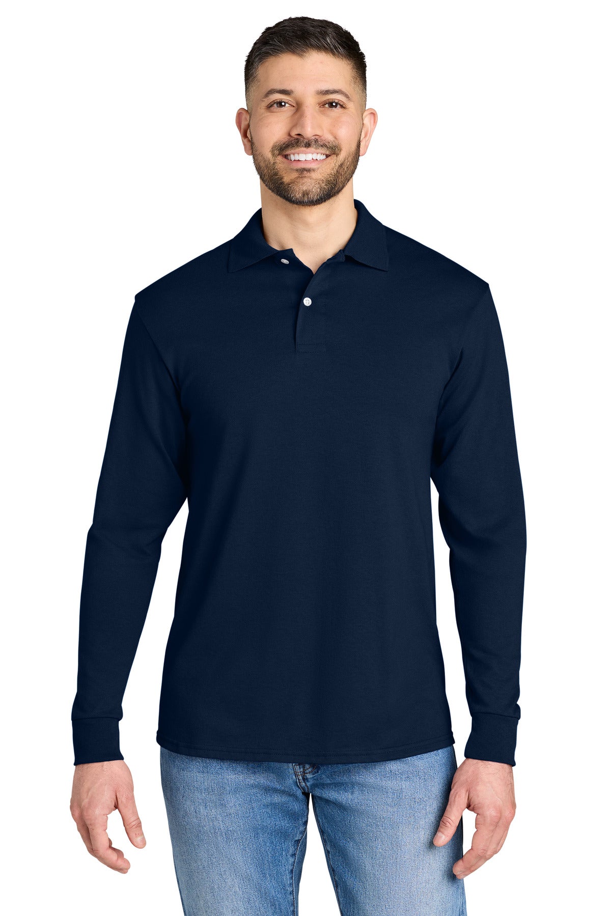 Custom J. Navy Dri-Power Long Sleeve Sport Shirt 437LS, personalized by SanCanDo Swag in Argyle, TX