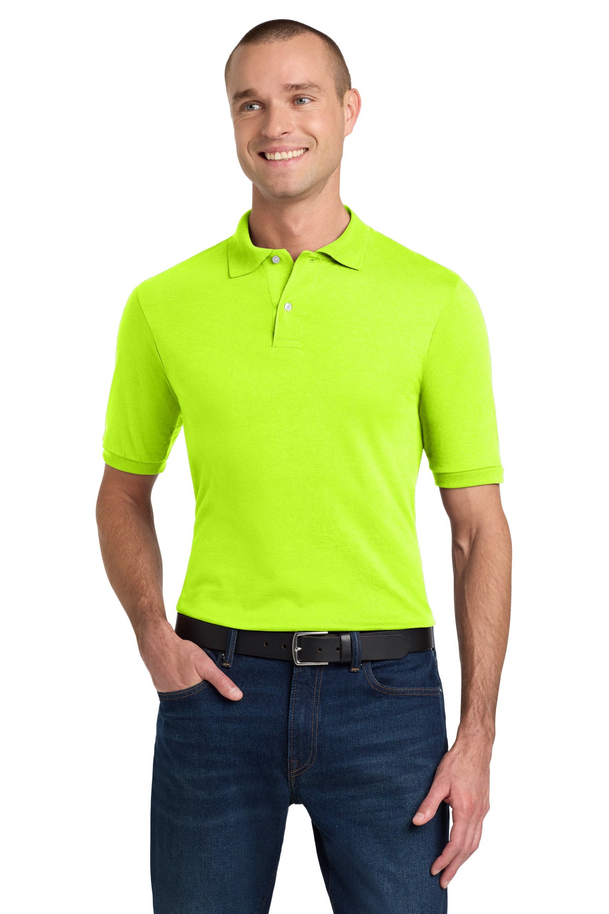 Custom Safety Green Dri-Power Sport Shirt 437M, personalized by SanCanDo Swag in Argyle, TX