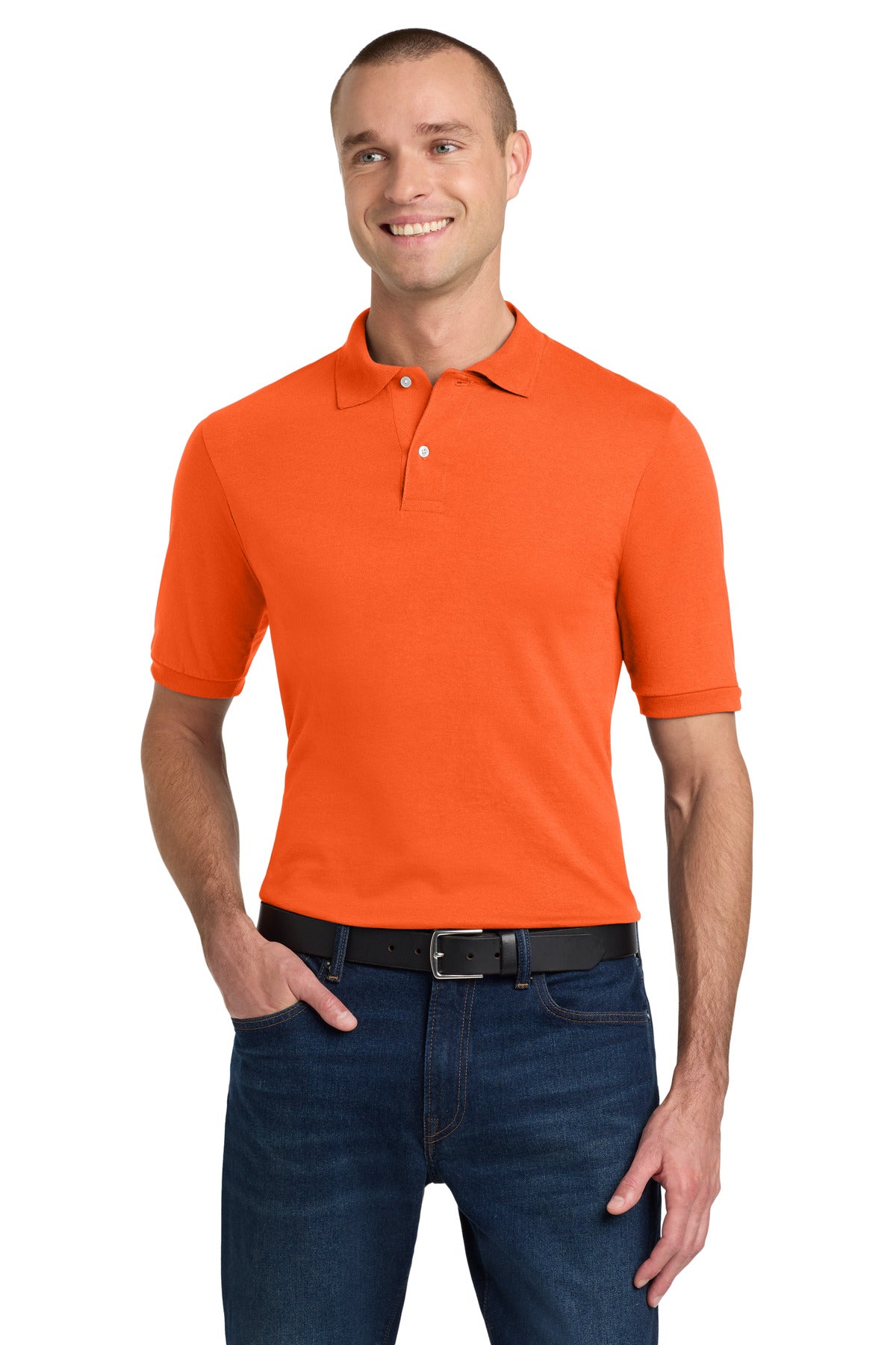 Custom Safety Orange Dri-Power Sport Shirt 437M, personalized by SanCanDo Swag in Argyle, TX