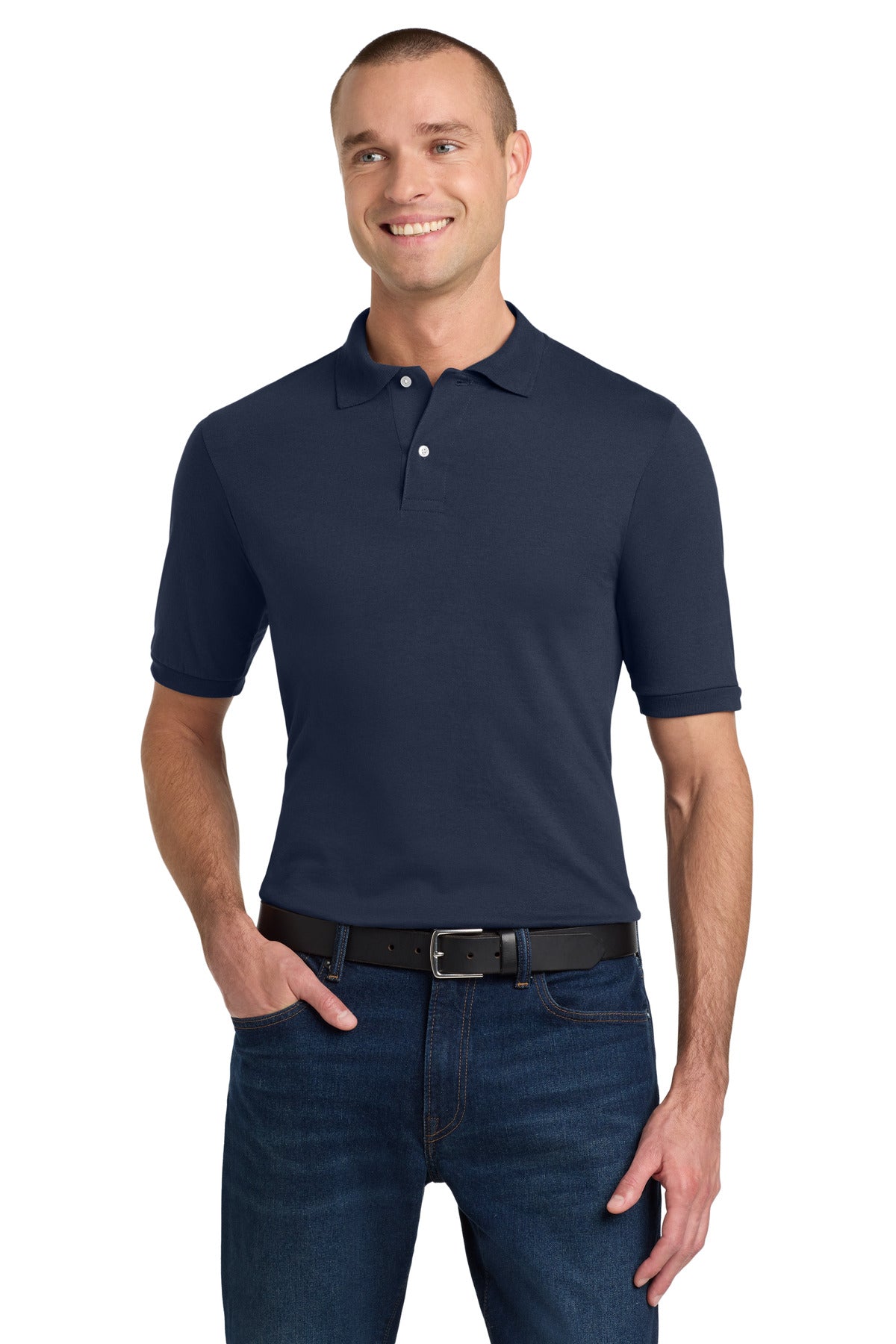Custom J. Navy Dri-Power Sport Shirt 437M, personalized by SanCanDo Swag in Argyle, TX