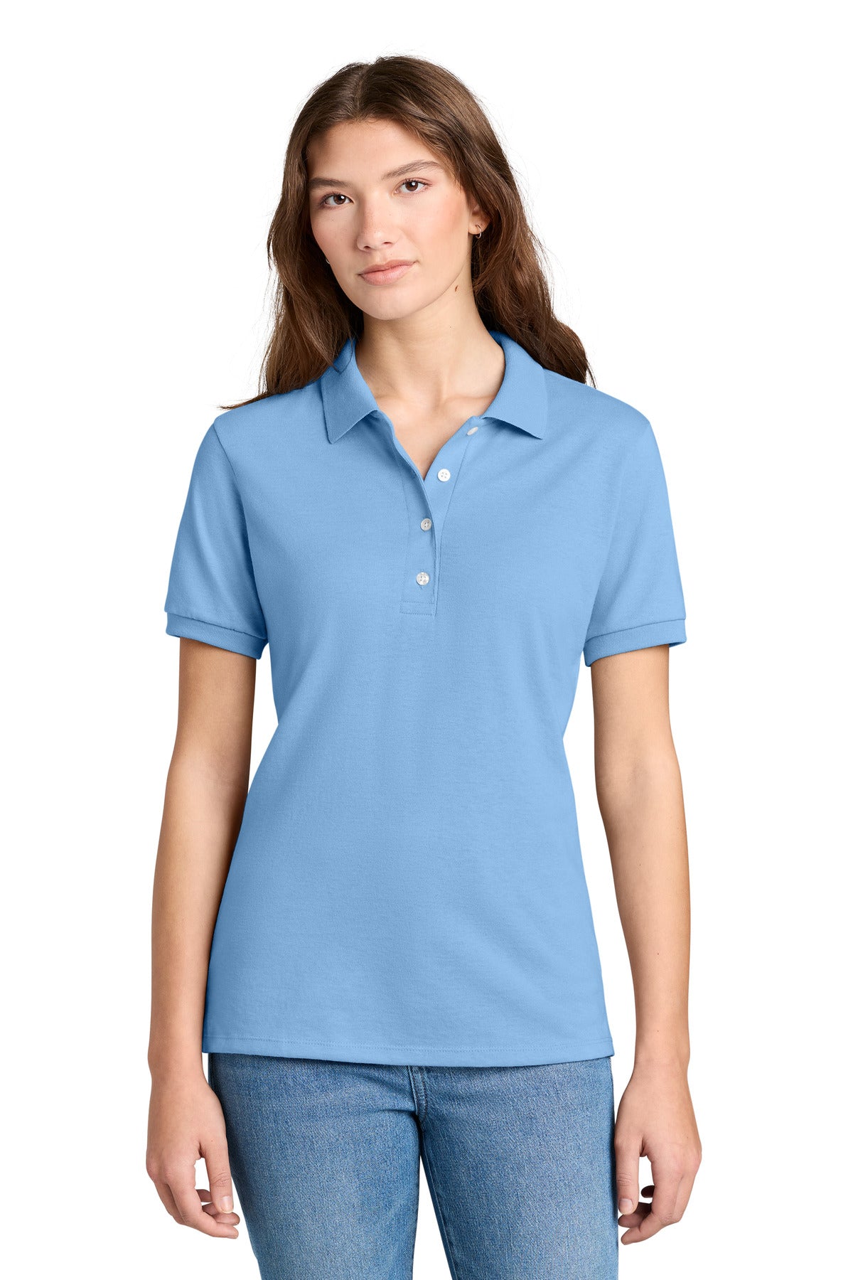Custom Light Blue Women's Dri-Power Sport Shirt 437W, personalized by SanCanDo Swag in Argyle, TX