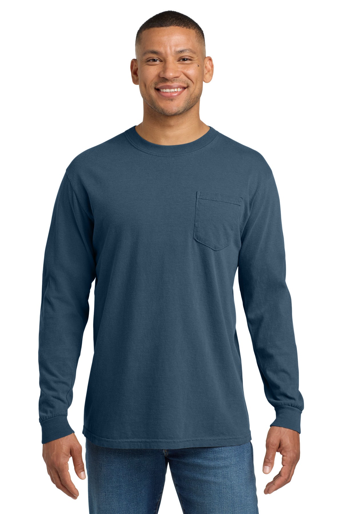 Custom Midnight Ring Spun Long Sleeve Pocket Tee 4410, personalized by SanCanDo Swag in Argyle, TX