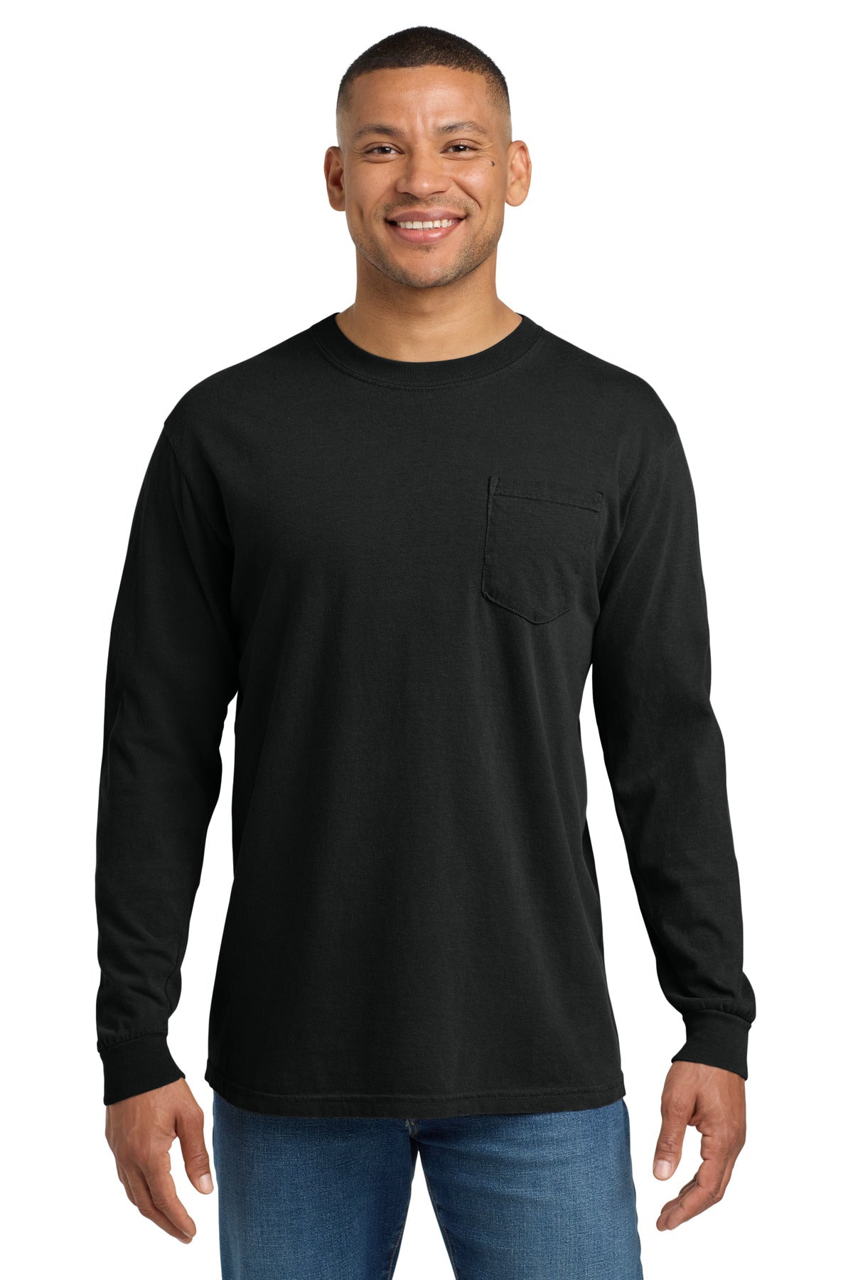Custom Black Ring Spun Long Sleeve Pocket Tee 4410, personalized by SanCanDo Swag in Argyle, TX