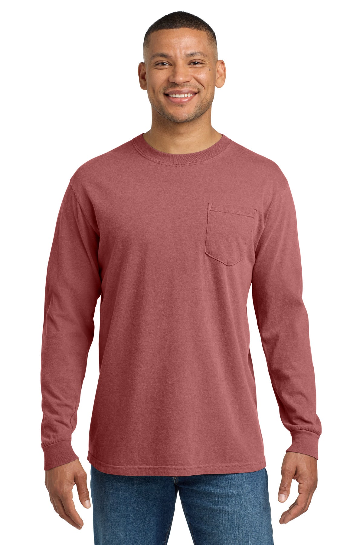 Custom Crimson Ring Spun Long Sleeve Pocket Tee 4410, personalized by SanCanDo Swag in Argyle, TX