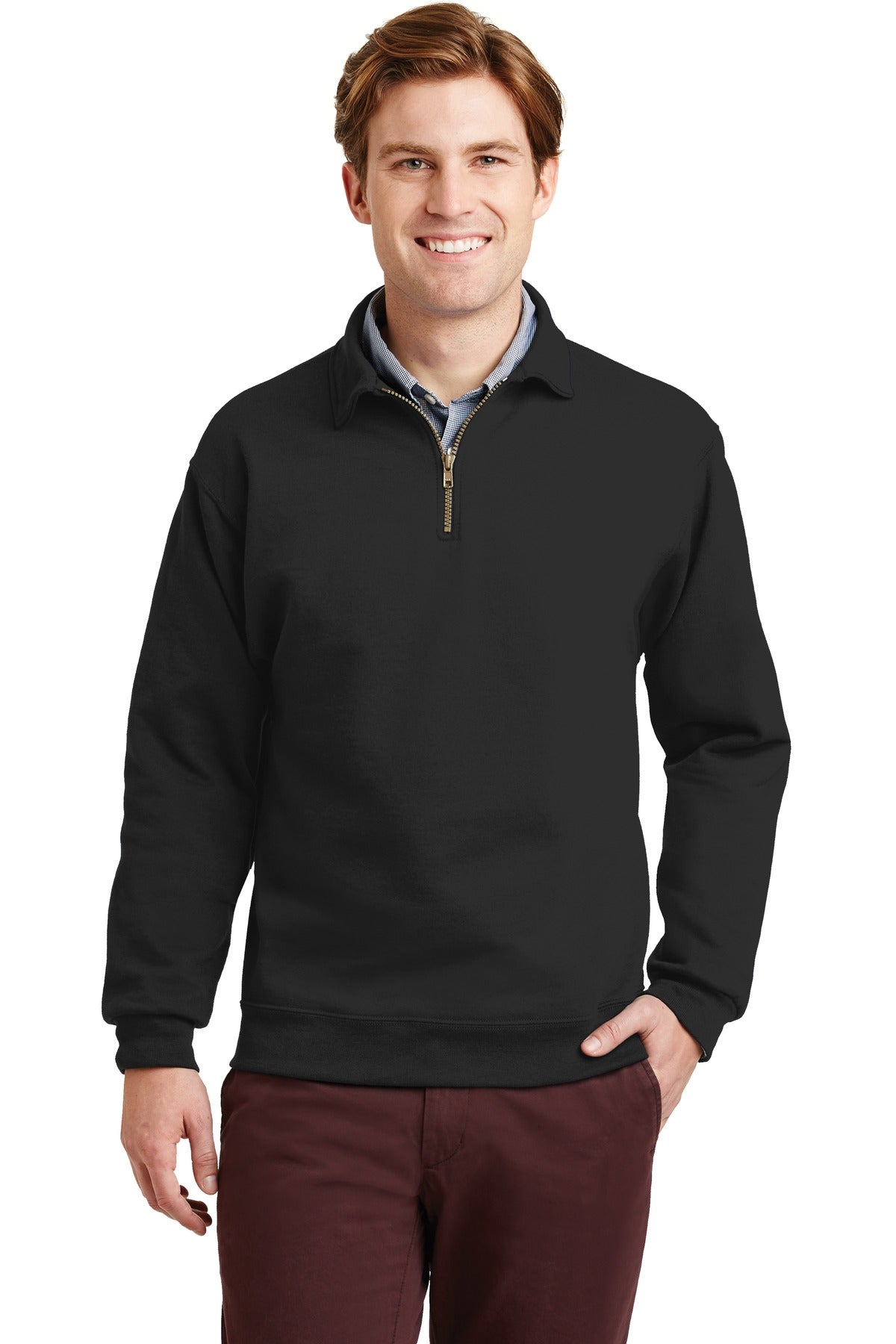 Custom Black Sweatshirt with Cadet Collar 4528M, personalized by SanCanDo Swag in Argyle, TX