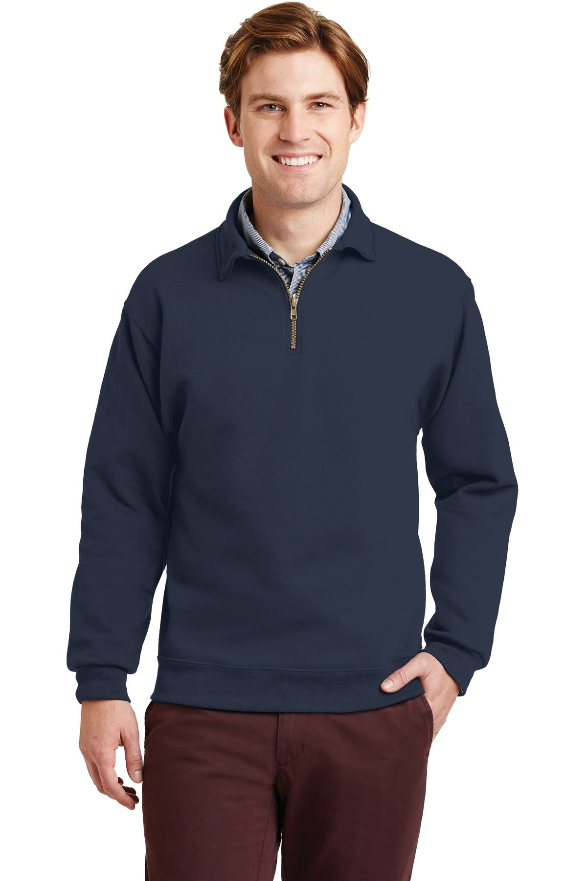 Custom J. Navy Sweatshirt with Cadet Collar 4528M, personalized by SanCanDo Swag in Argyle, TX